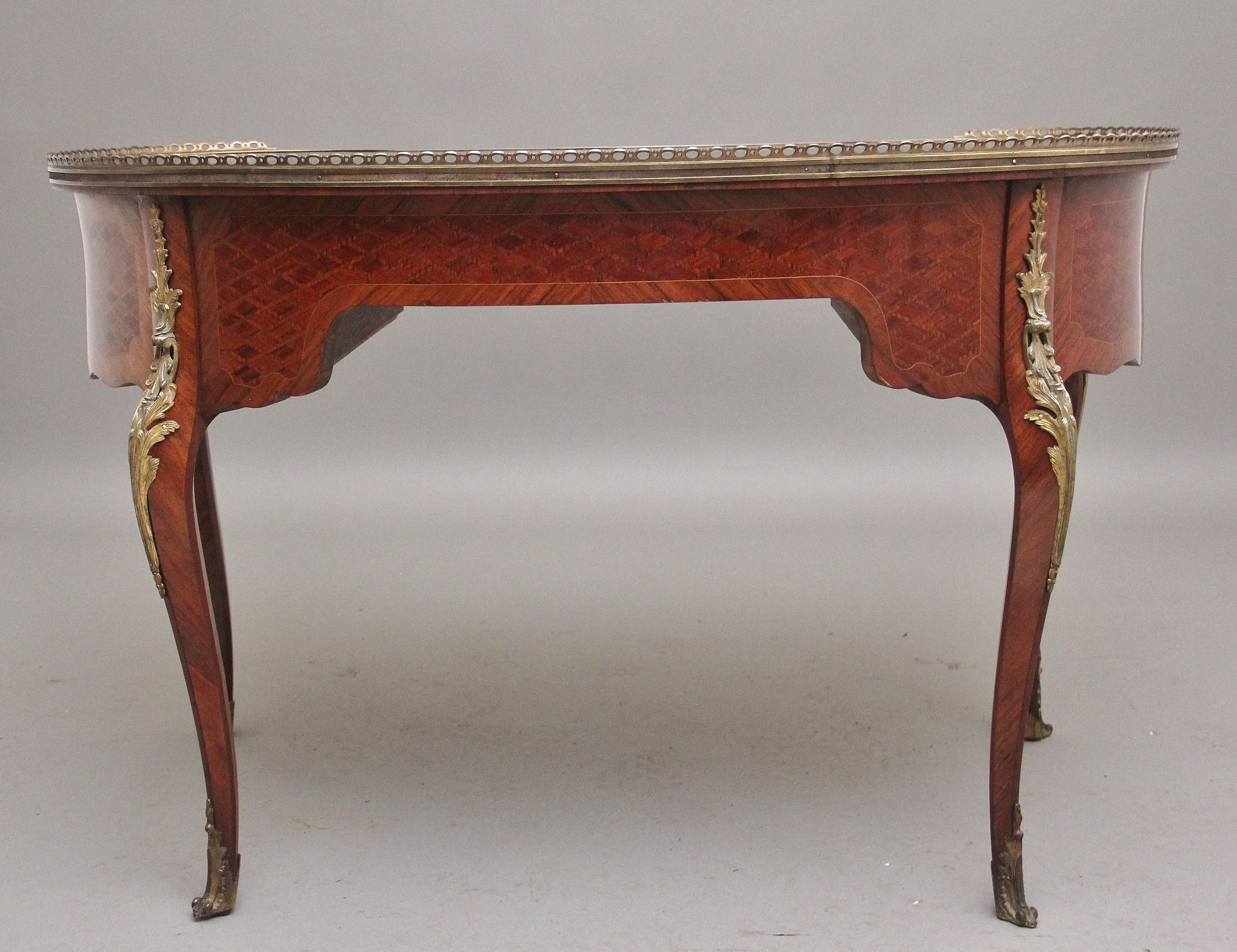 19th Century Freestanding French Parquetry and Kingwood Kidney Desk 2