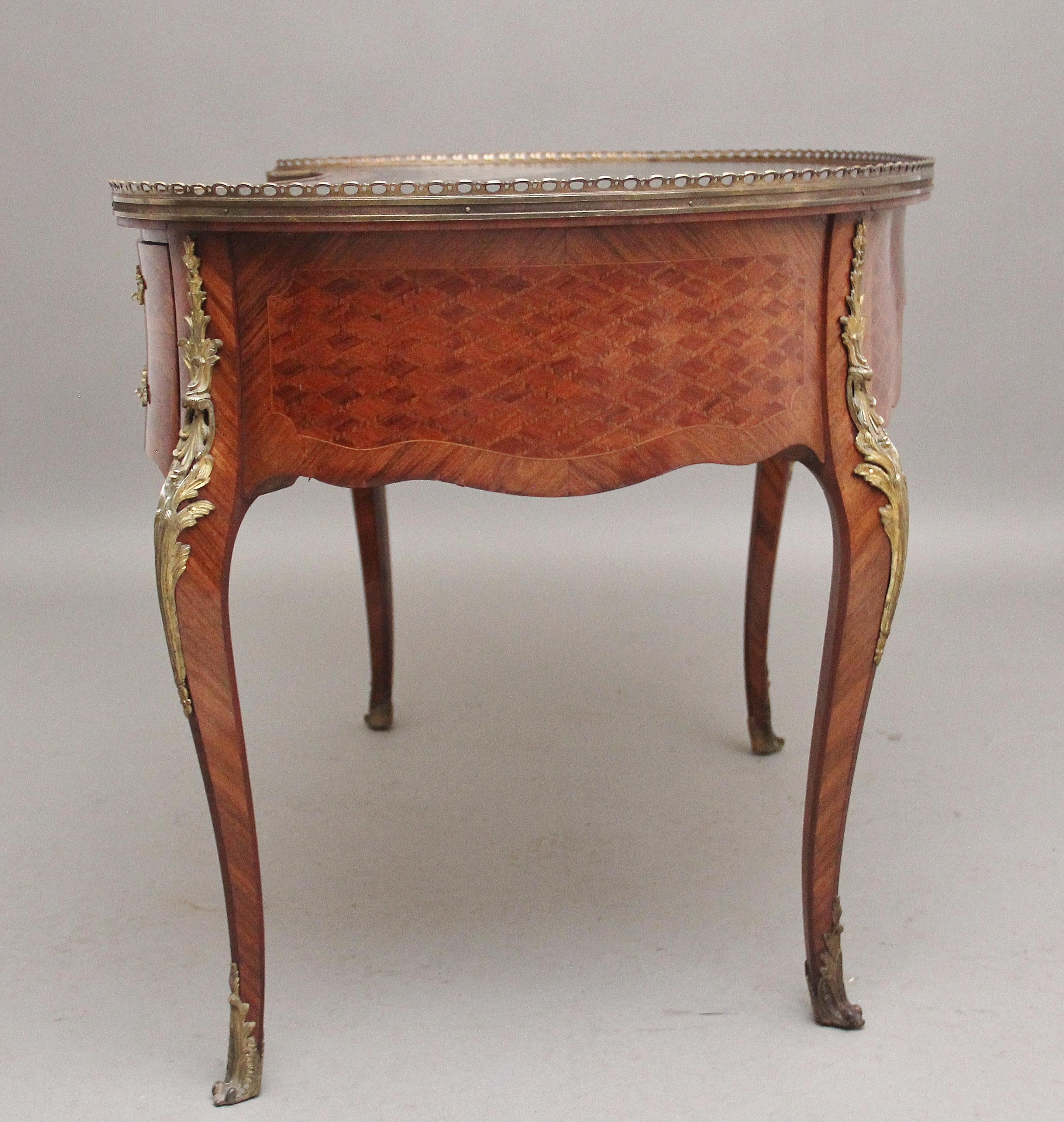 19th Century Freestanding French Parquetry and Kingwood Kidney Desk 3