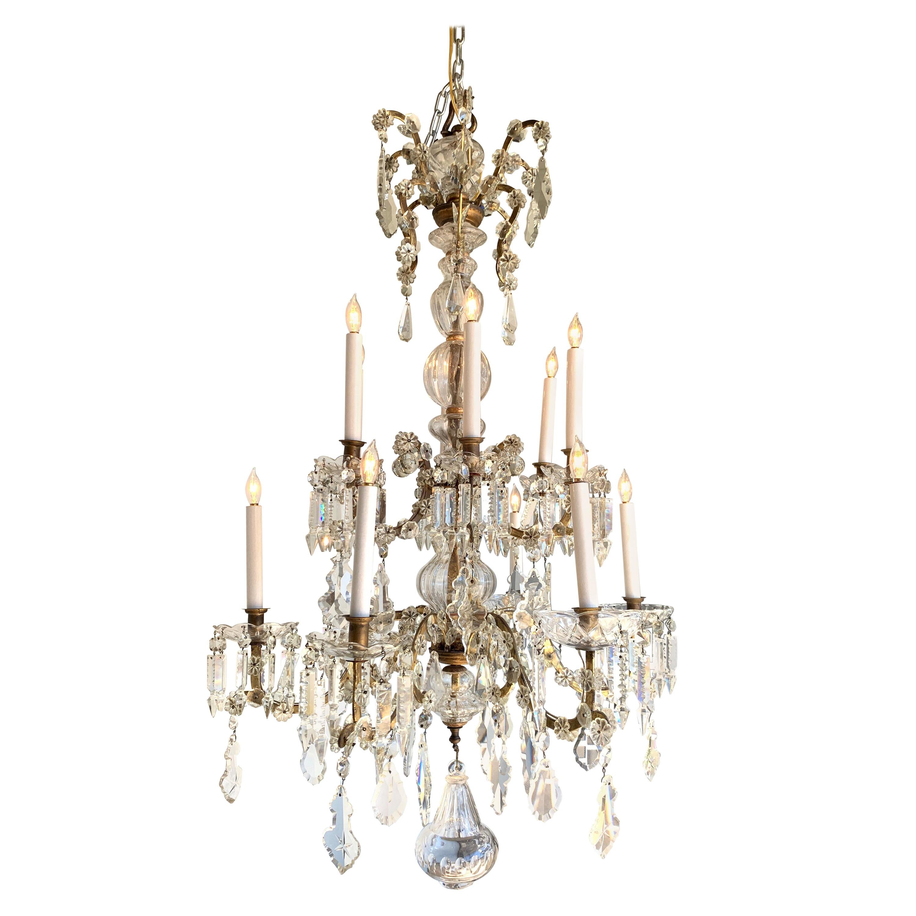 19th Century French 12-Light Crystal Chandelier