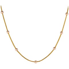 19th Century French 18 Karat Yellow Gold Pearl Chain Necklace