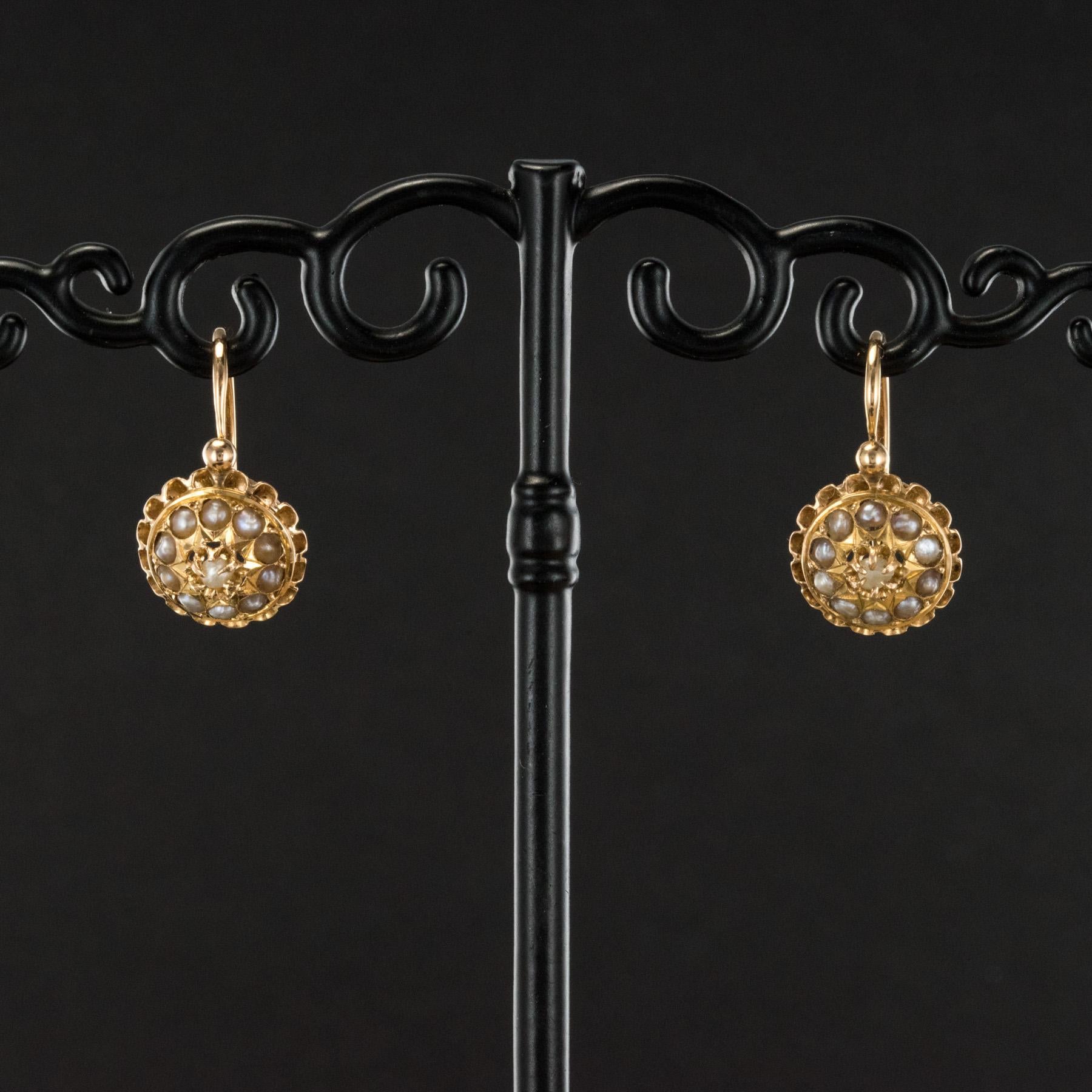 19th Century French 18 KaratsRose Gold Natural ¨Pearl Drop Earrings In New Condition In Poitiers, FR