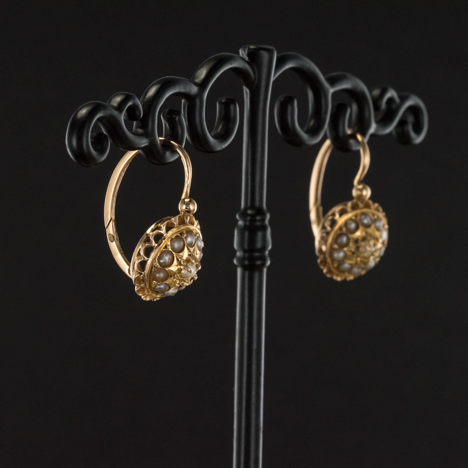 Women's 19th Century French 18 KaratsRose Gold Natural ¨Pearl Drop Earrings