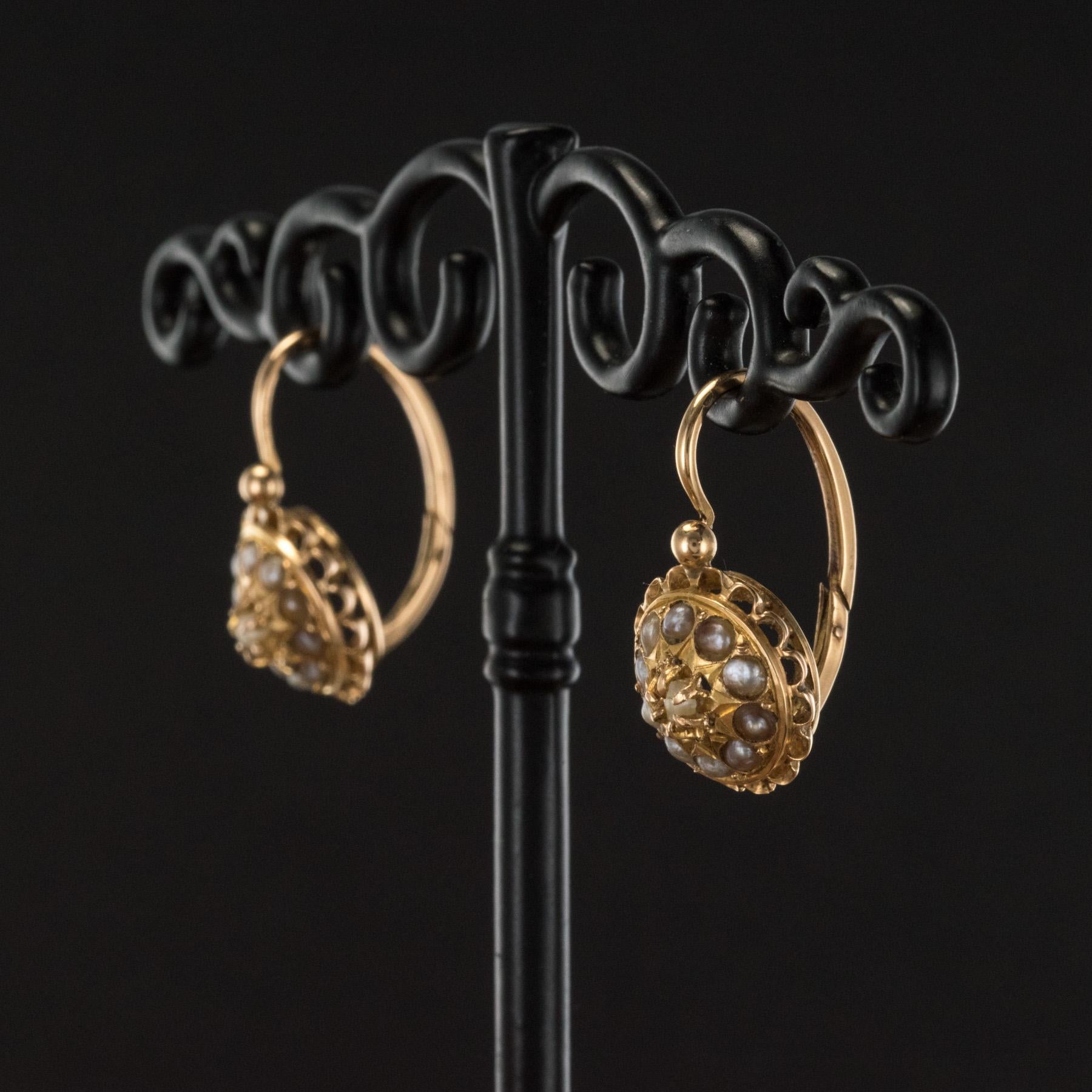 19th Century French 18 KaratsRose Gold Natural ¨Pearl Drop Earrings 1