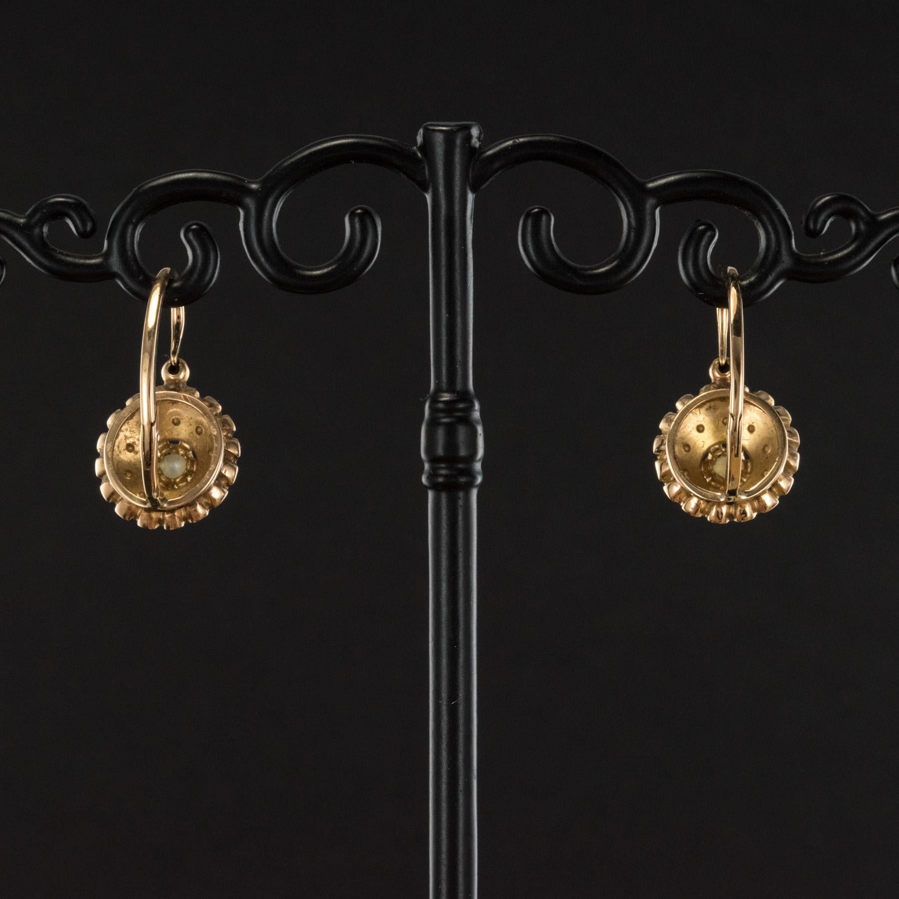 19th Century French 18 KaratsRose Gold Natural ¨Pearl Drop Earrings 2
