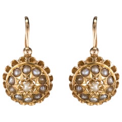 19th Century French 18 KaratsRose Gold Natural ¨Pearl Drop Earrings