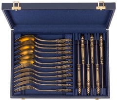 19th Century French Silver Vermeil Flatware Dessert Set for Six, 18 Pieces