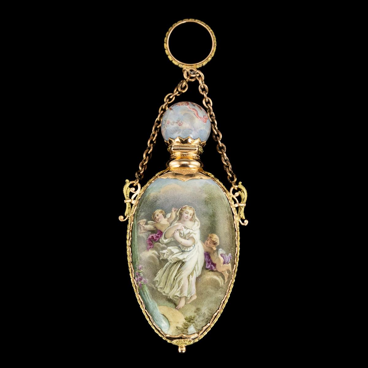 19th Century French 18-Karat Gold and Painted Enamel Scent Bottle, circa 1860 1