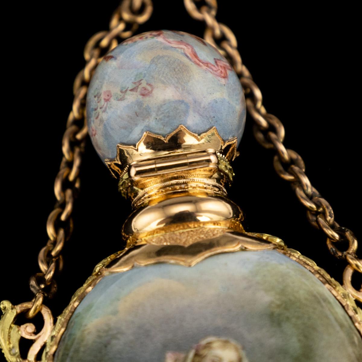 19th Century French 18-Karat Gold and Painted Enamel Scent Bottle, circa 1860 4