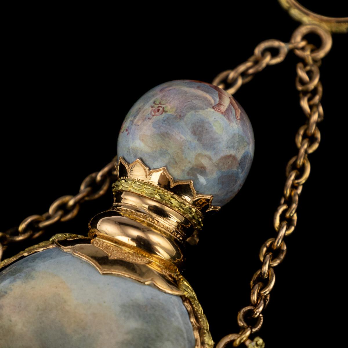 19th Century French 18-Karat Gold and Painted Enamel Scent Bottle, circa 1860 6