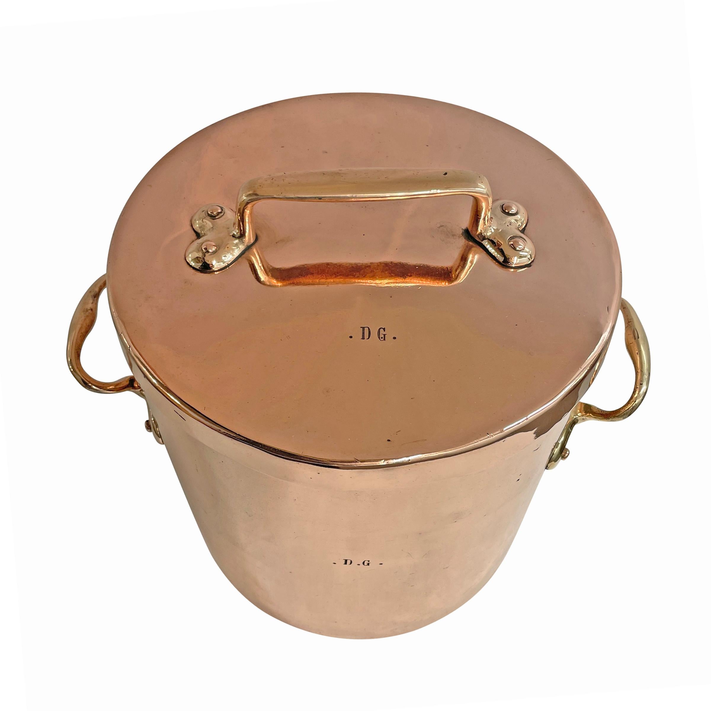 19th Century French 21-Quart Copper Stock Pot and Roaster 7