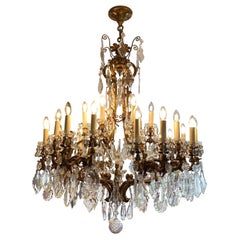 Antique 19th Century French 24 Lamp Crystal and Bronze Chandelier