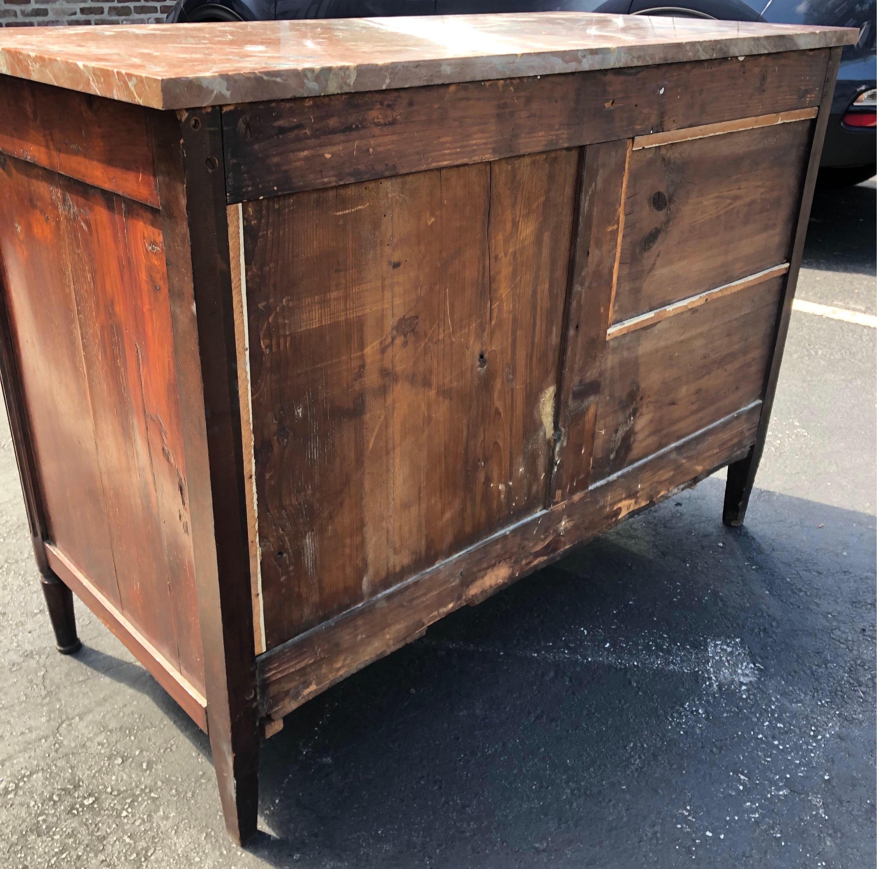 19th Century French 3 Drawer Marble Top Fruitwood Commode 3