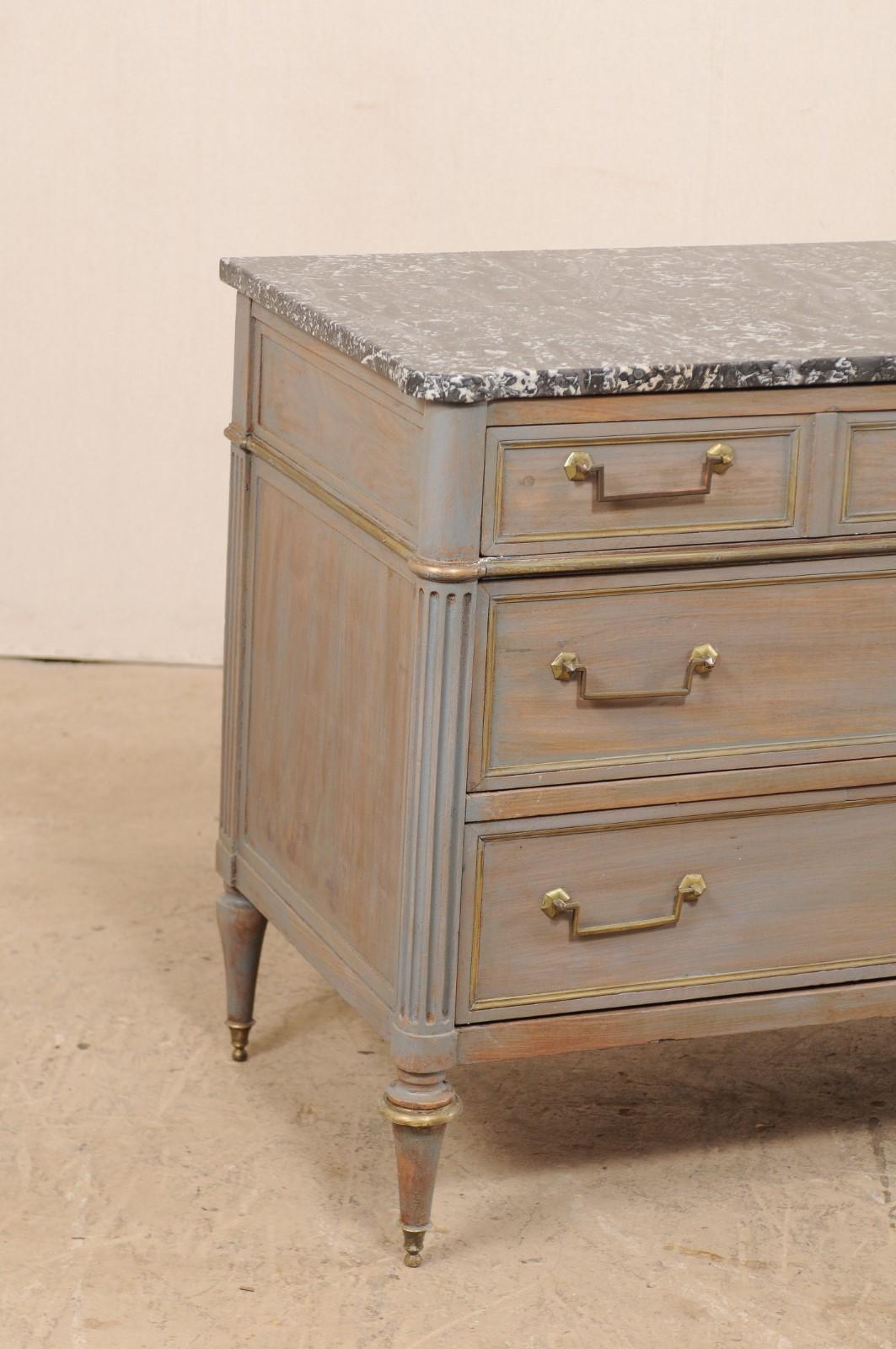 19th Century French 3-Drawer Marble-Top Painted Wood Chest In Good Condition In Atlanta, GA