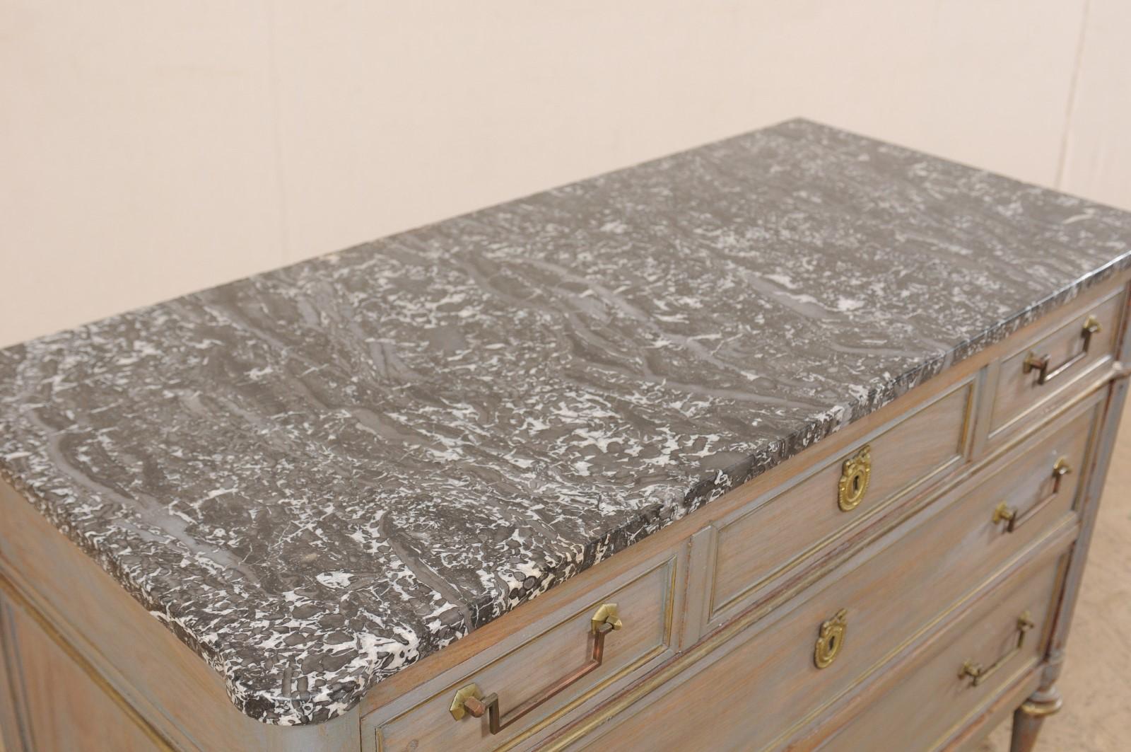 19th Century French 3-Drawer Marble-Top Painted Wood Chest 1