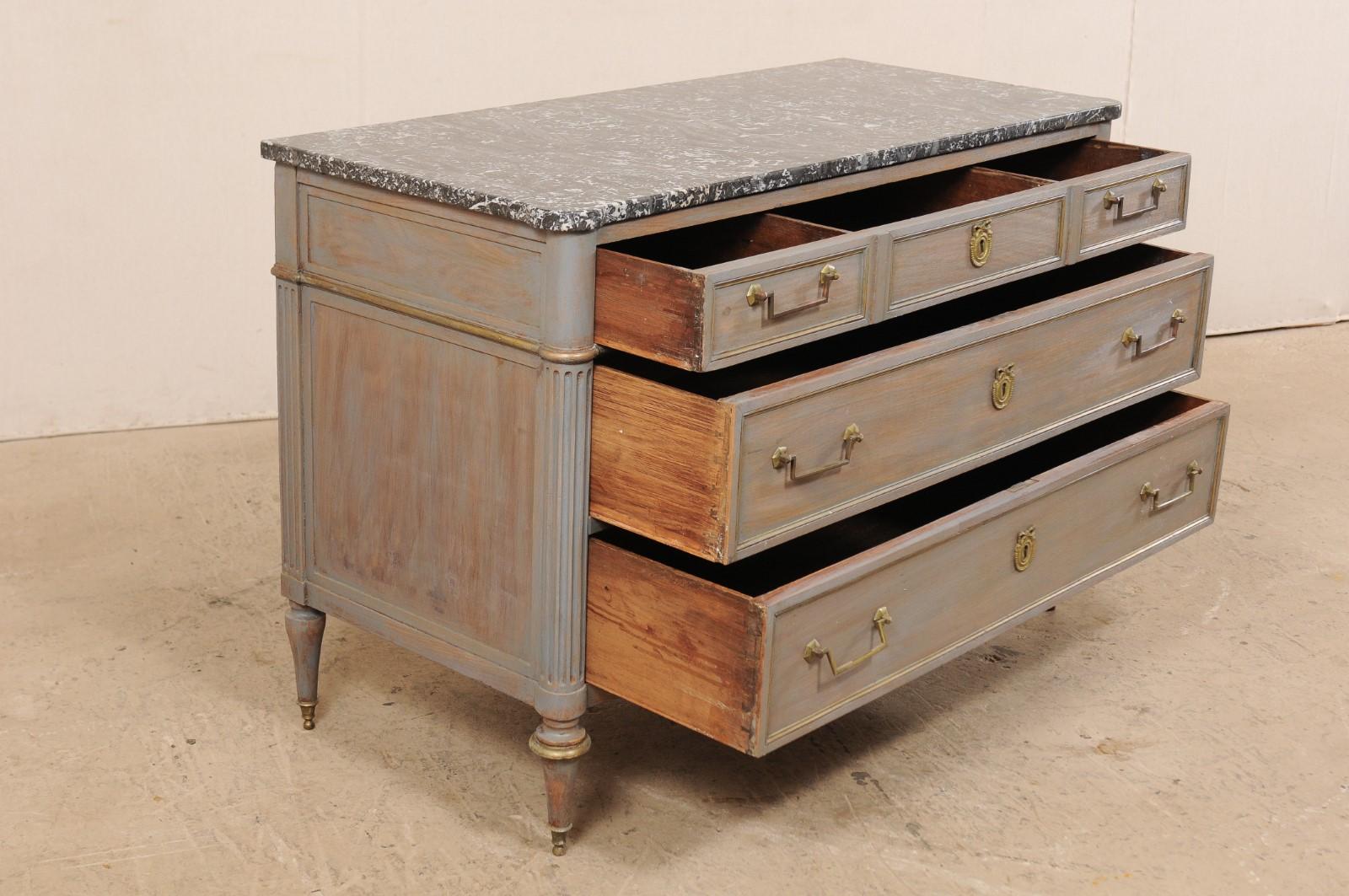 19th Century French 3-Drawer Marble-Top Painted Wood Chest 2