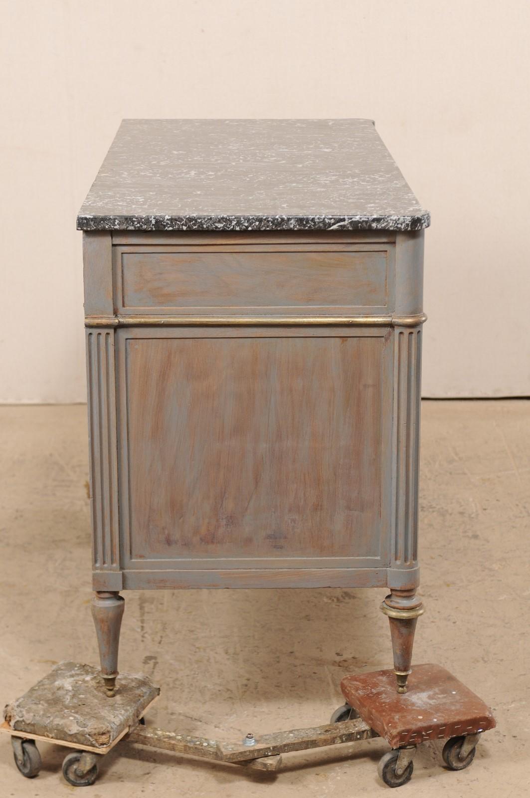 19th Century French 3-Drawer Marble-Top Painted Wood Chest 4