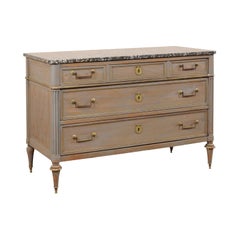 19th Century French 3-Drawer Marble-Top Painted Wood Chest