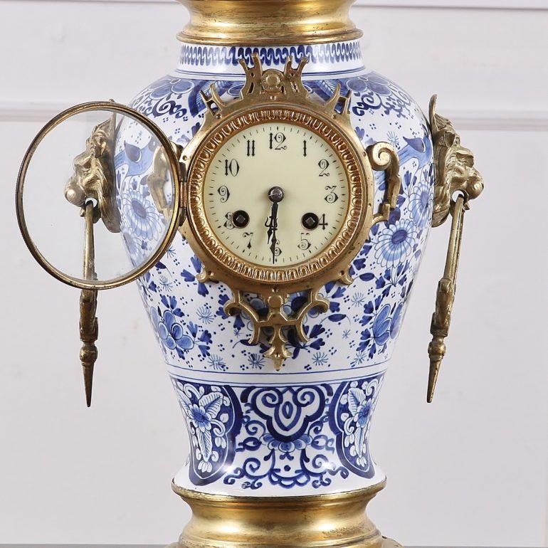 Brass 19th Century French 3-Piece Porcelain Garniture Clock Set