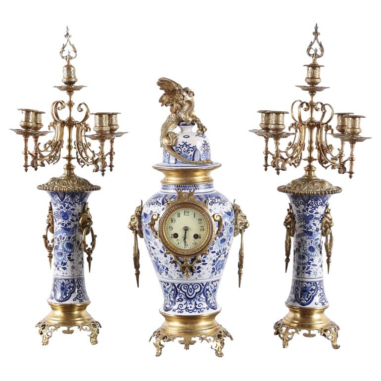 19th Century French 3-Piece Porcelain Garniture Clock Set