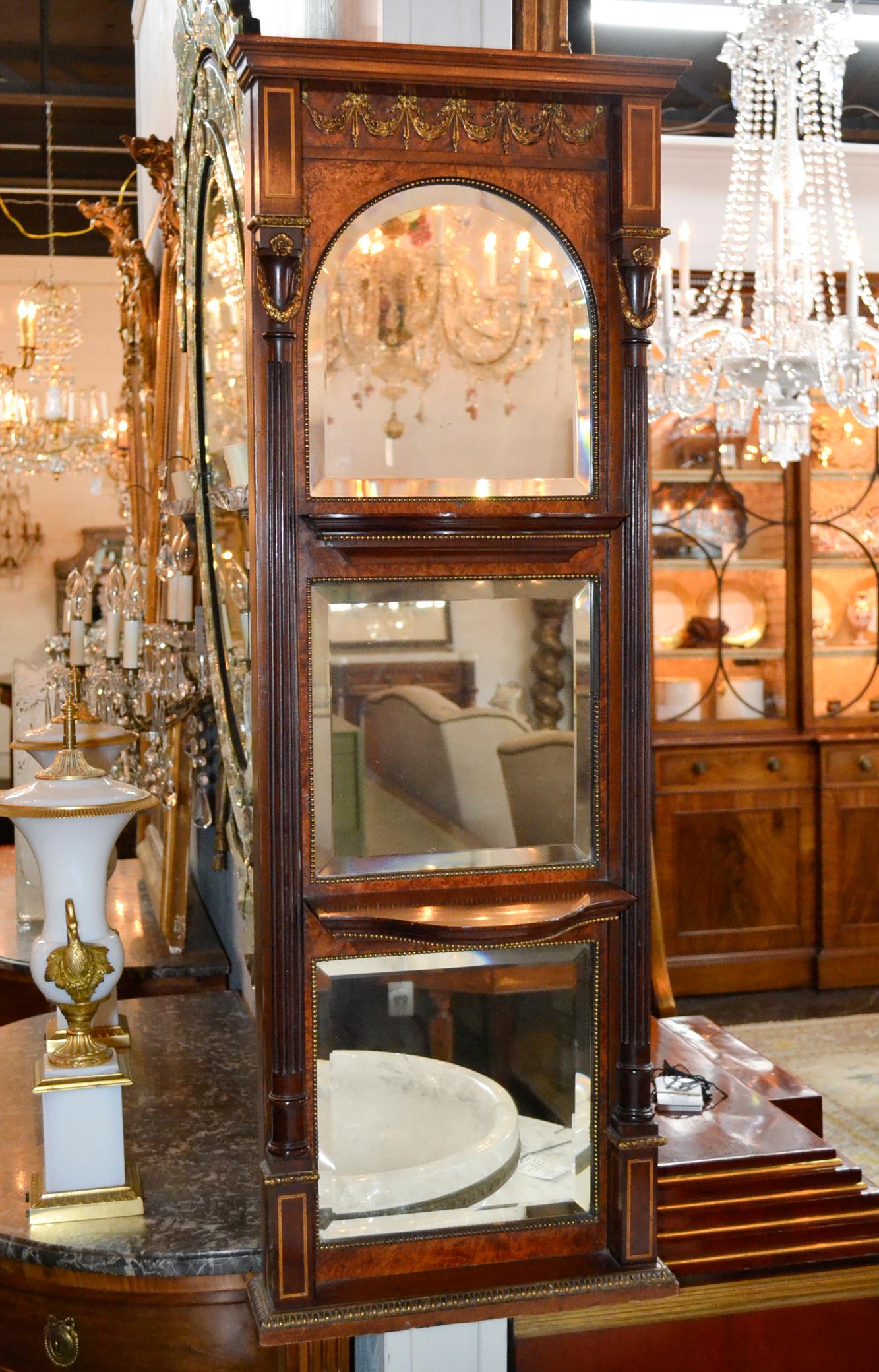 Mahogany 19th Century French 3-Section Mirror For Sale