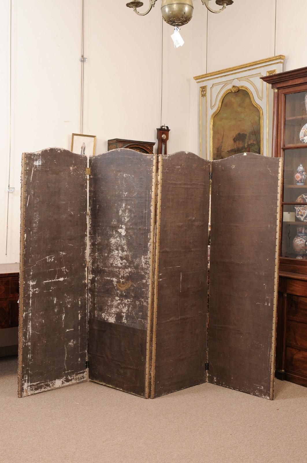  19th Century French 4 Panel Embossed & Painted Folding Screen For Sale 9