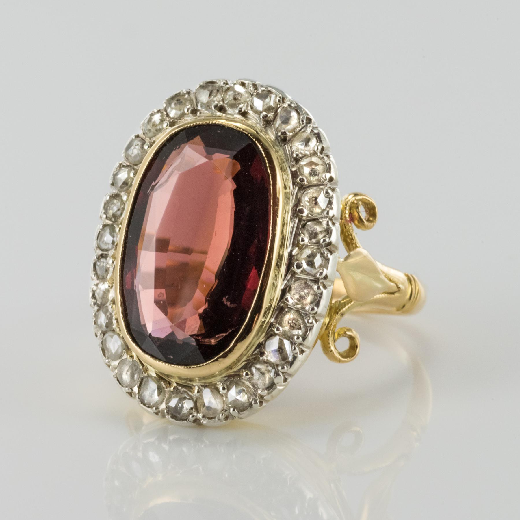Napoleon III 19th Century French 4.50 Carat Garnet Rose Cut Diamonds Antique Ring