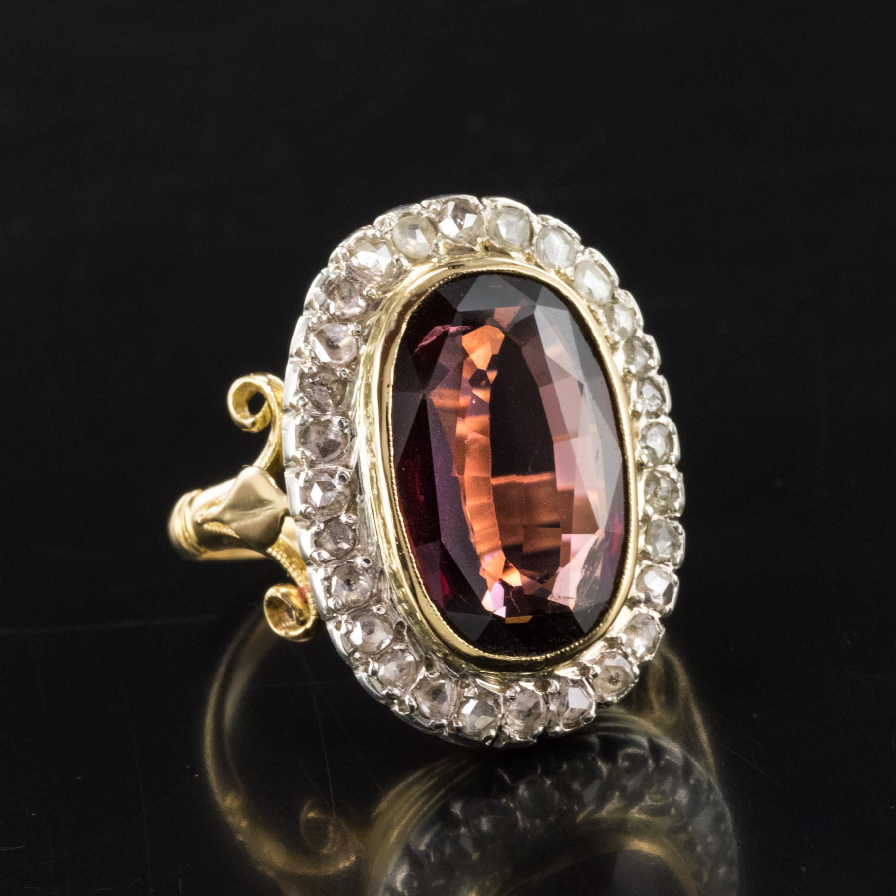 19th Century French 4.50 Carat Garnet Rose Cut Diamonds Antique Ring 1