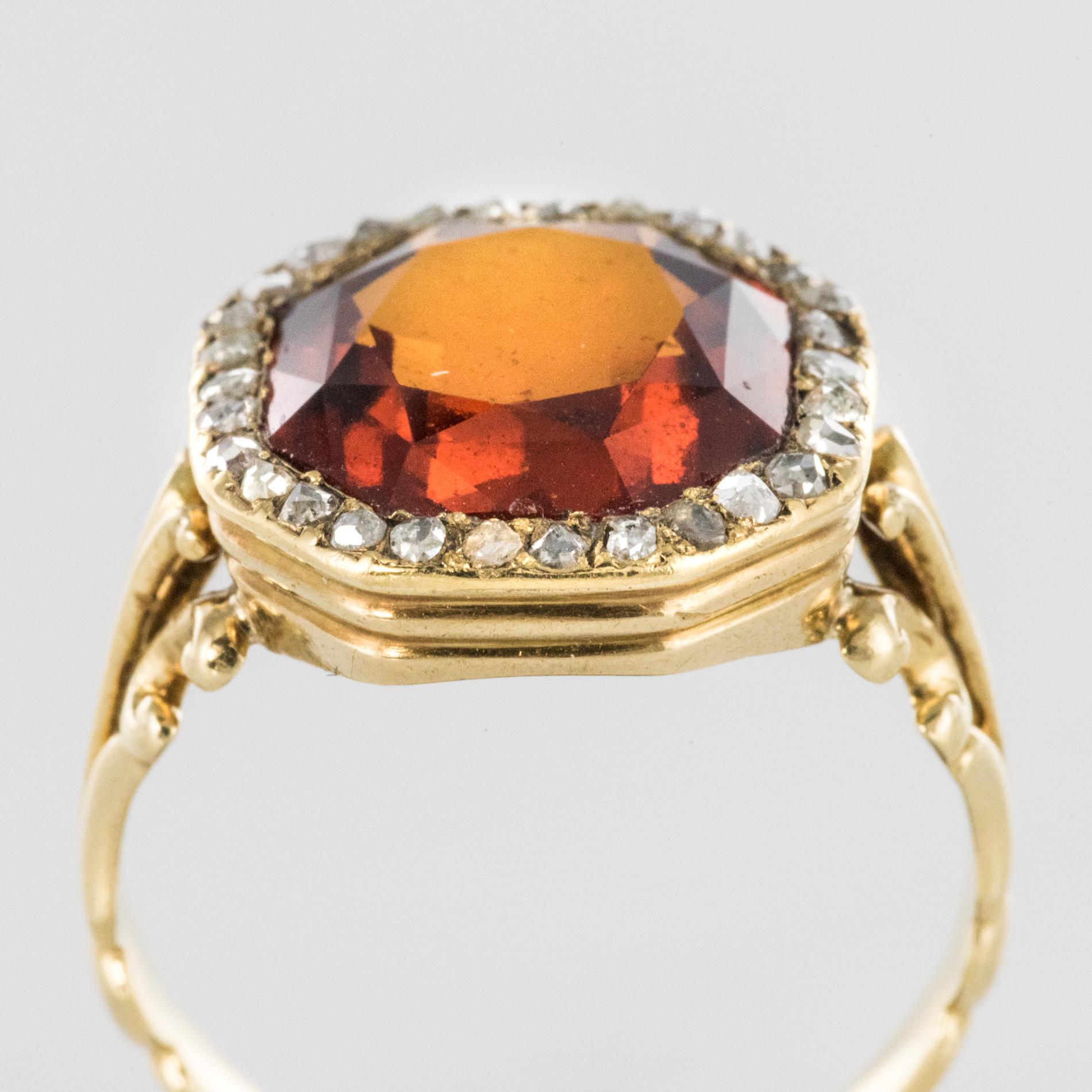 19th Century French 6.20 Carat Hessonite Garnet Rose Cut Diamonds Antique Ring 6