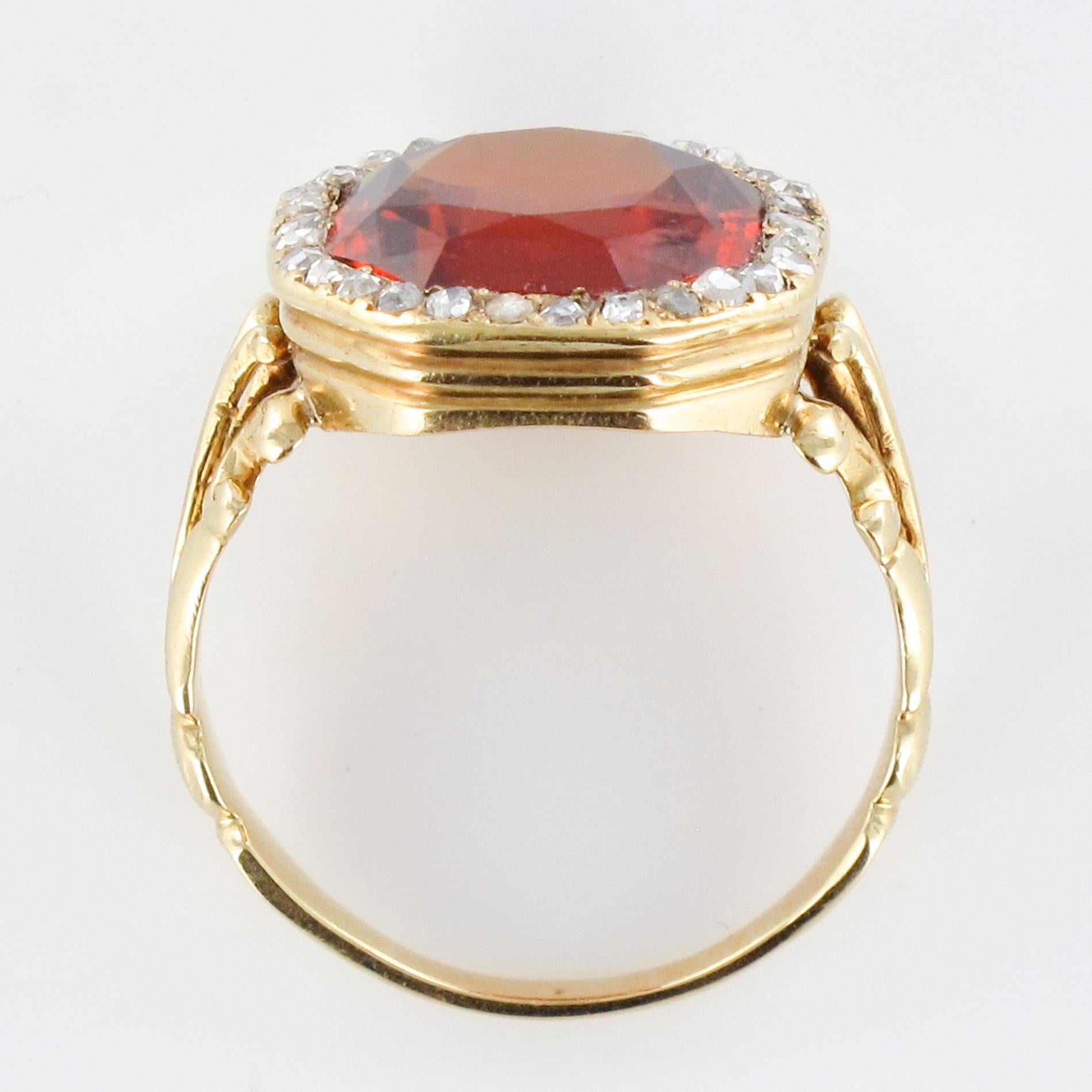19th Century French 6.20 Carat Hessonite Garnet Rose Cut Diamonds Antique Ring 11