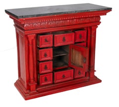19th Century French 8-Drawer Red Painted Cabinet