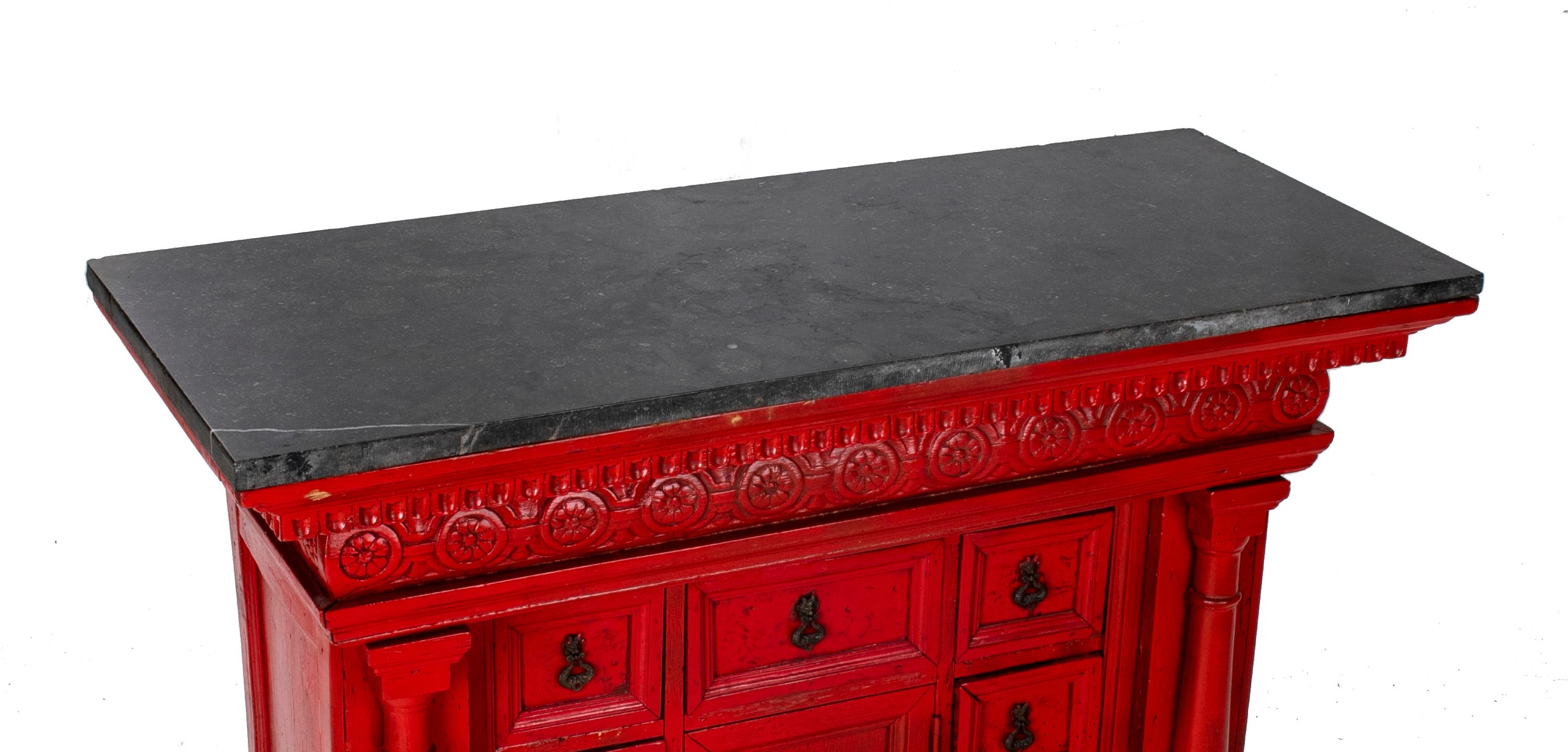 19th Century French 8-Drawer Red Painted Cabinet For Sale 4