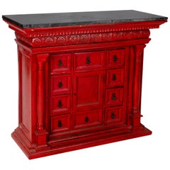 19th Century French 8-Drawer Red Painted Cabinet
