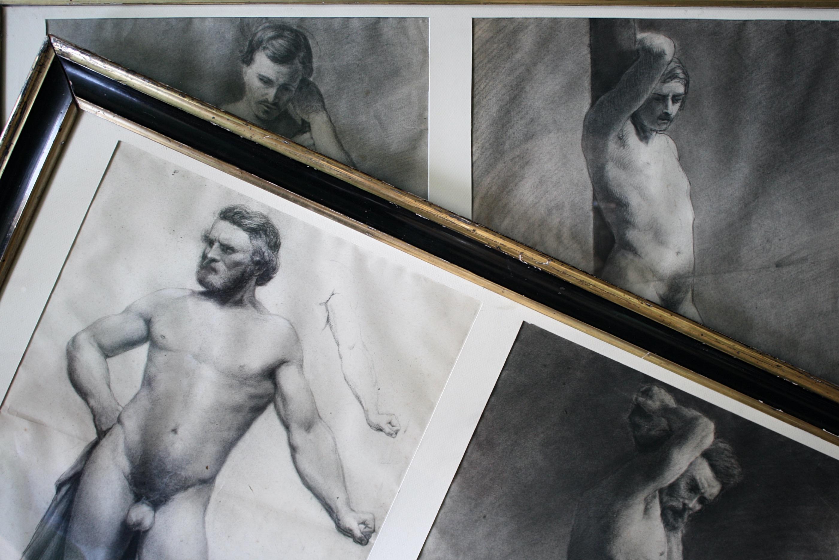 19th Century French Academic Anatomical Pencil Charcoal Nude Drawings Studies 11