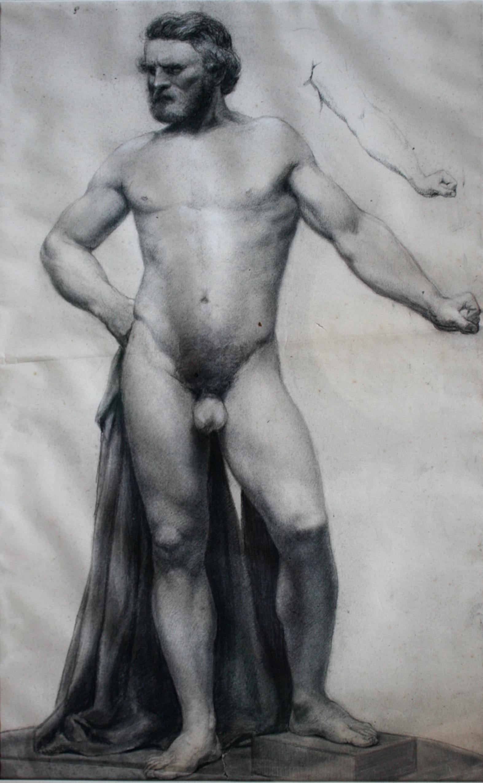 19th Century French Academic Anatomical Pencil Charcoal Nude Drawings Studies 13