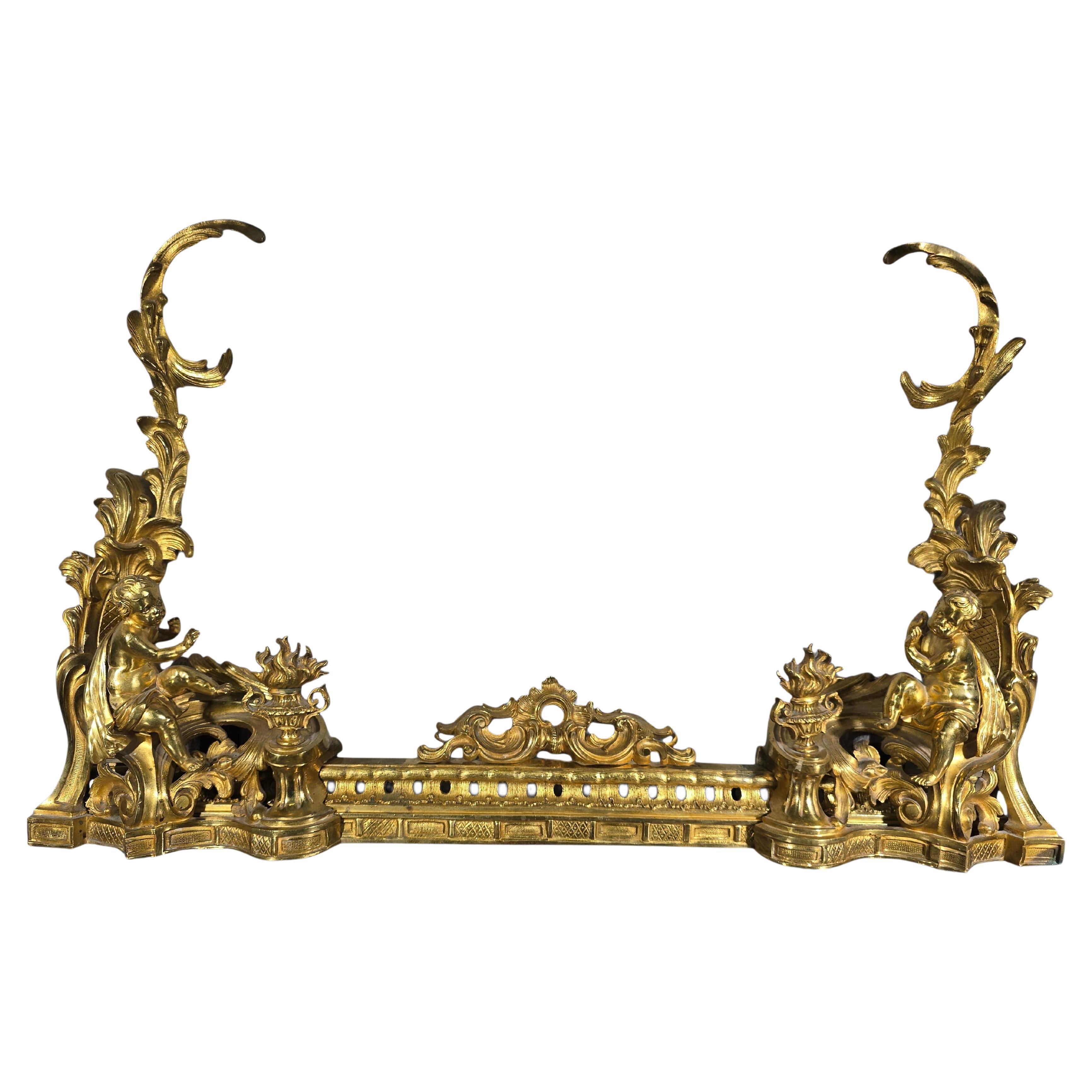 19th Century French Adjustable Gilt Bronze Fireplace Fender