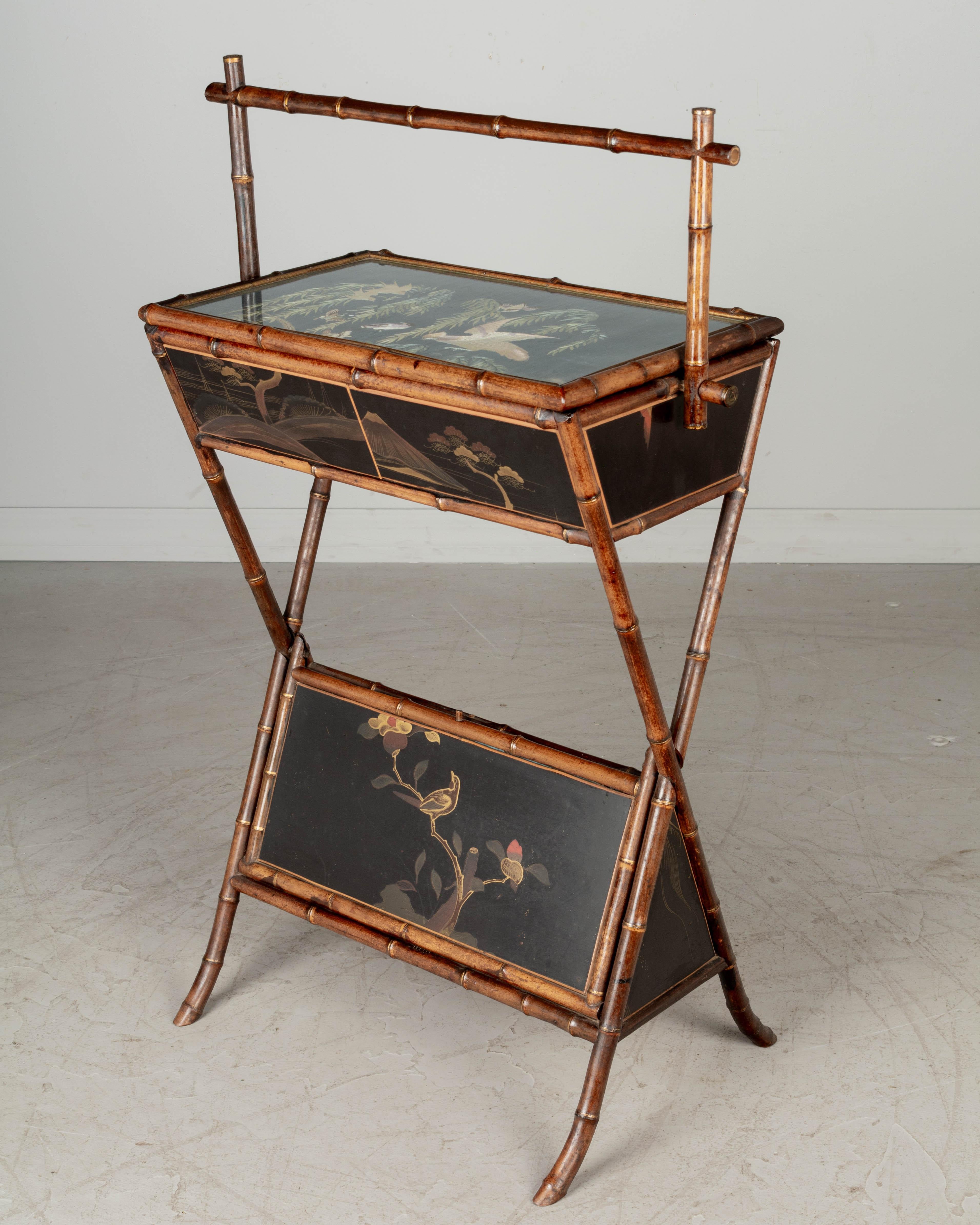 Lacquer 19th Century French Aesthetic Movement Bamboo Sewing Table For Sale