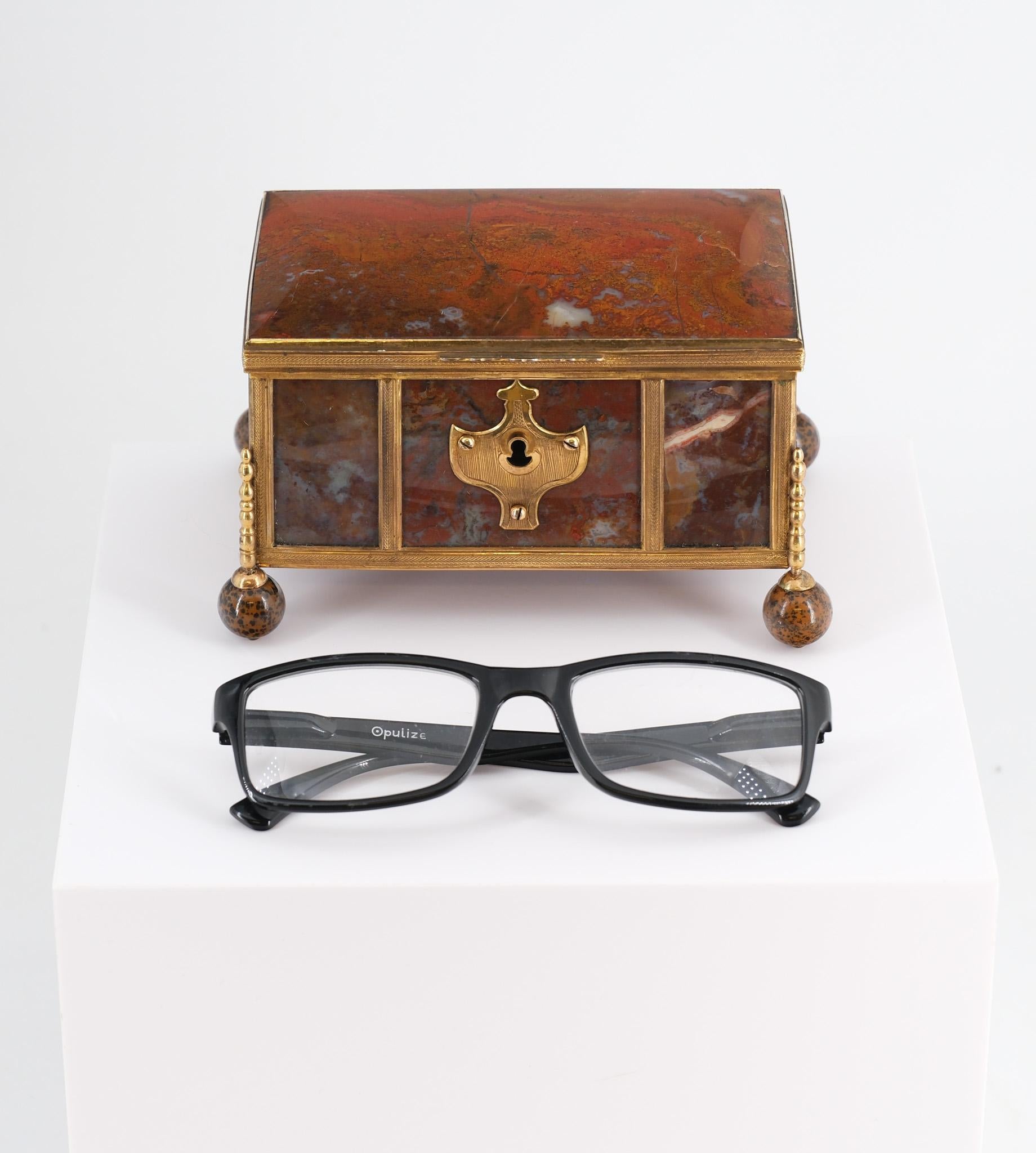 19th Century French Agate & Gilt Metal Jewellery Box Napoleon III For Sale 7