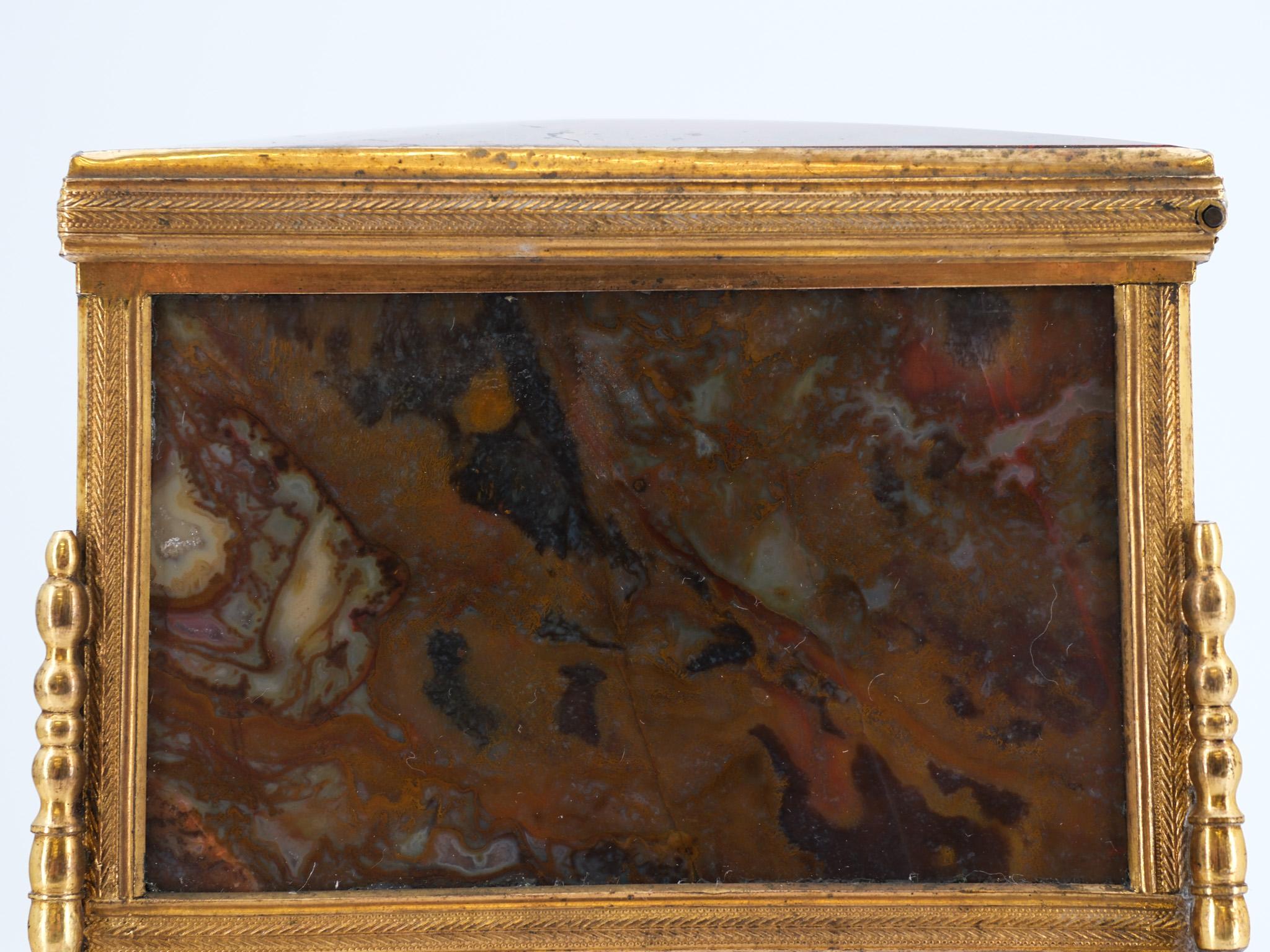 19th Century French Agate & Gilt Metal Jewellery Box Napoleon III For Sale 9