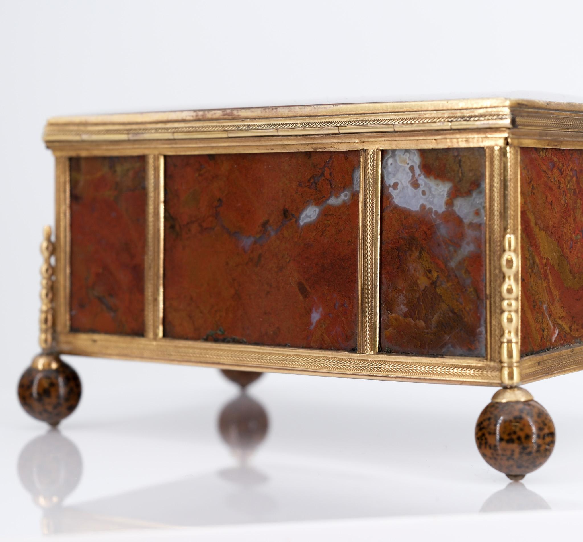 19th Century French Agate & Gilt Metal Jewellery Box Napoleon III For Sale 11