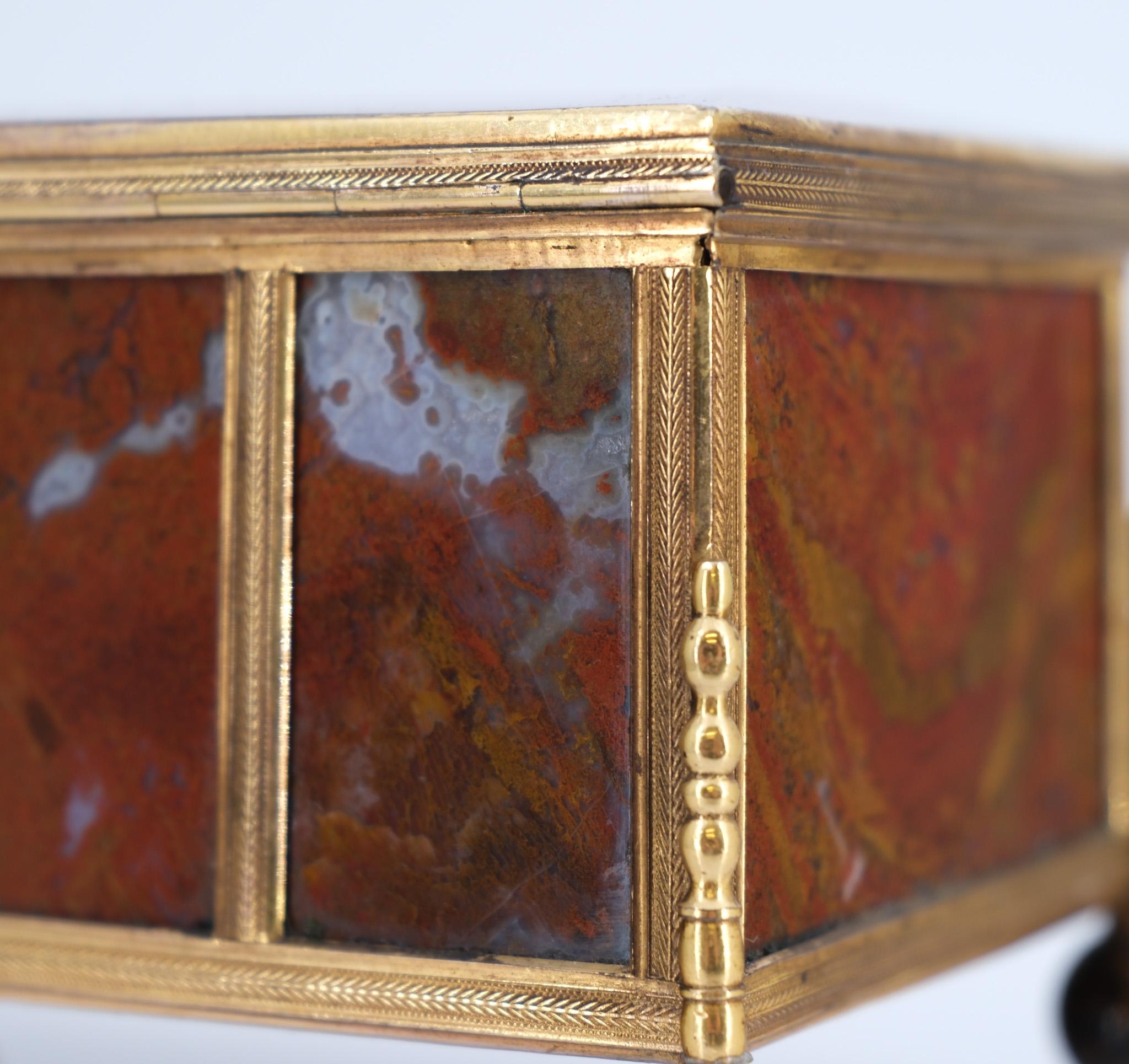 19th Century French Agate & Gilt Metal Jewellery Box Napoleon III For Sale 12