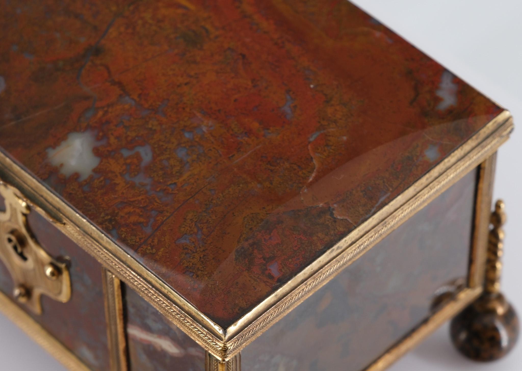 19th Century French Agate & Gilt Metal Jewellery Box Napoleon III For Sale 13