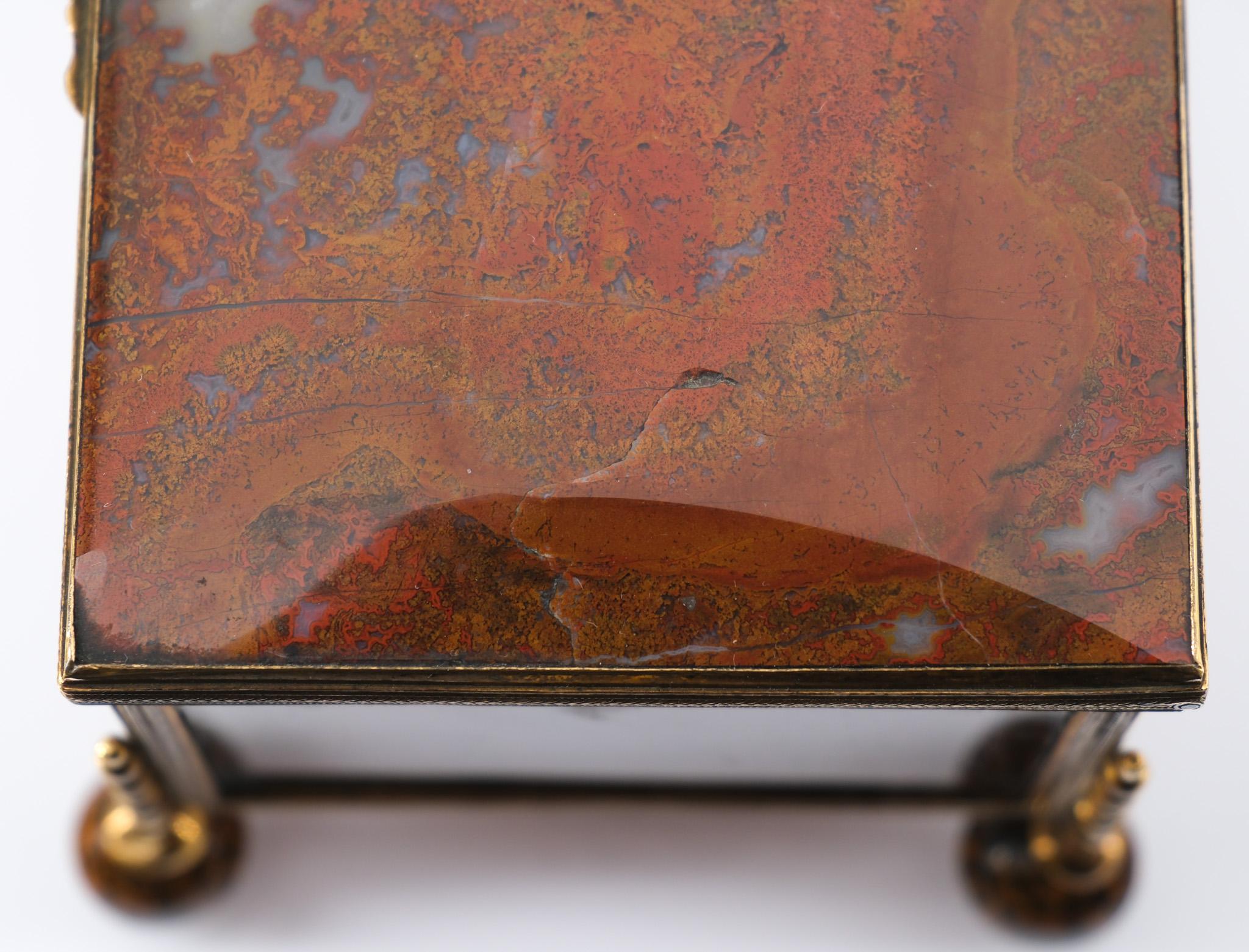 19th Century French Agate & Gilt Metal Jewellery Box Napoleon III For Sale 14