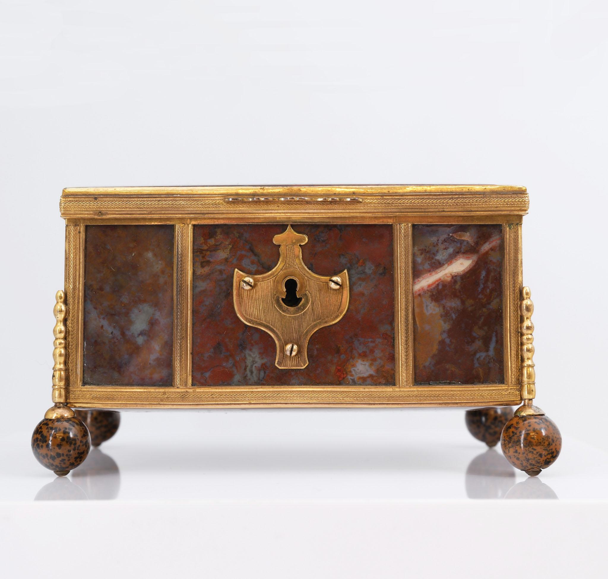 19th Century French Agate & Gilt Metal Jewellery Box Napoleon III For Sale 16
