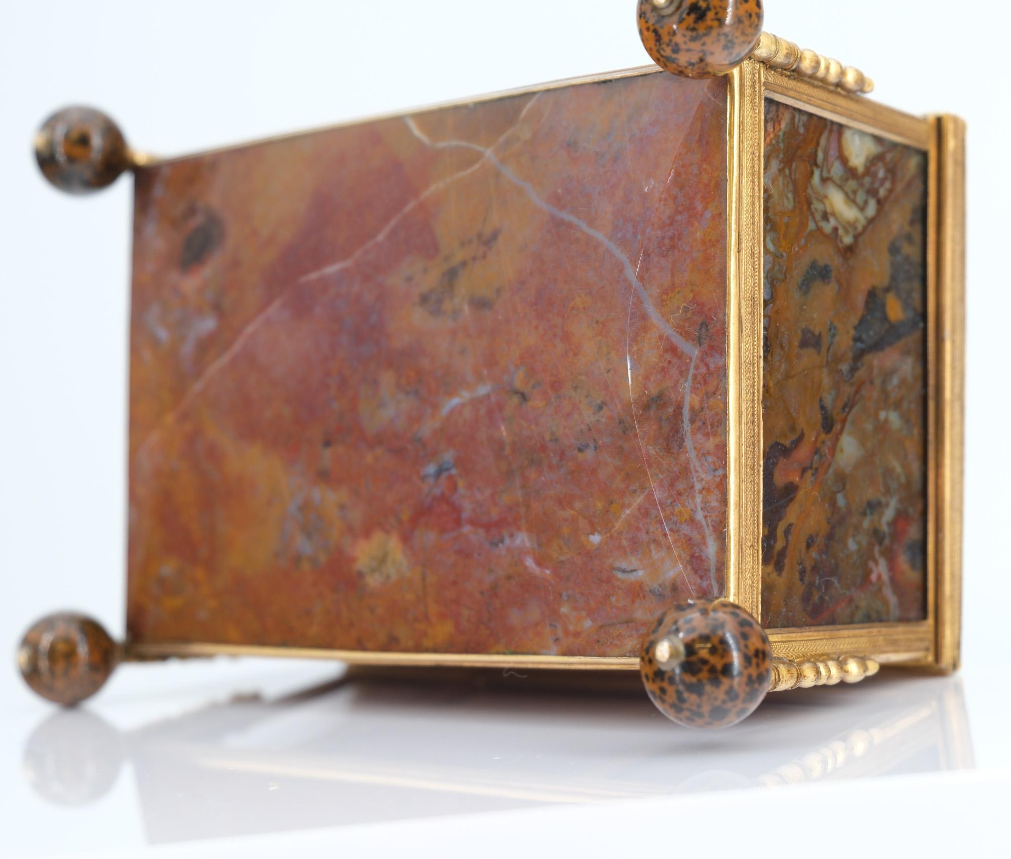 19th Century French Agate & Gilt Metal Jewellery Box Napoleon III For Sale 17