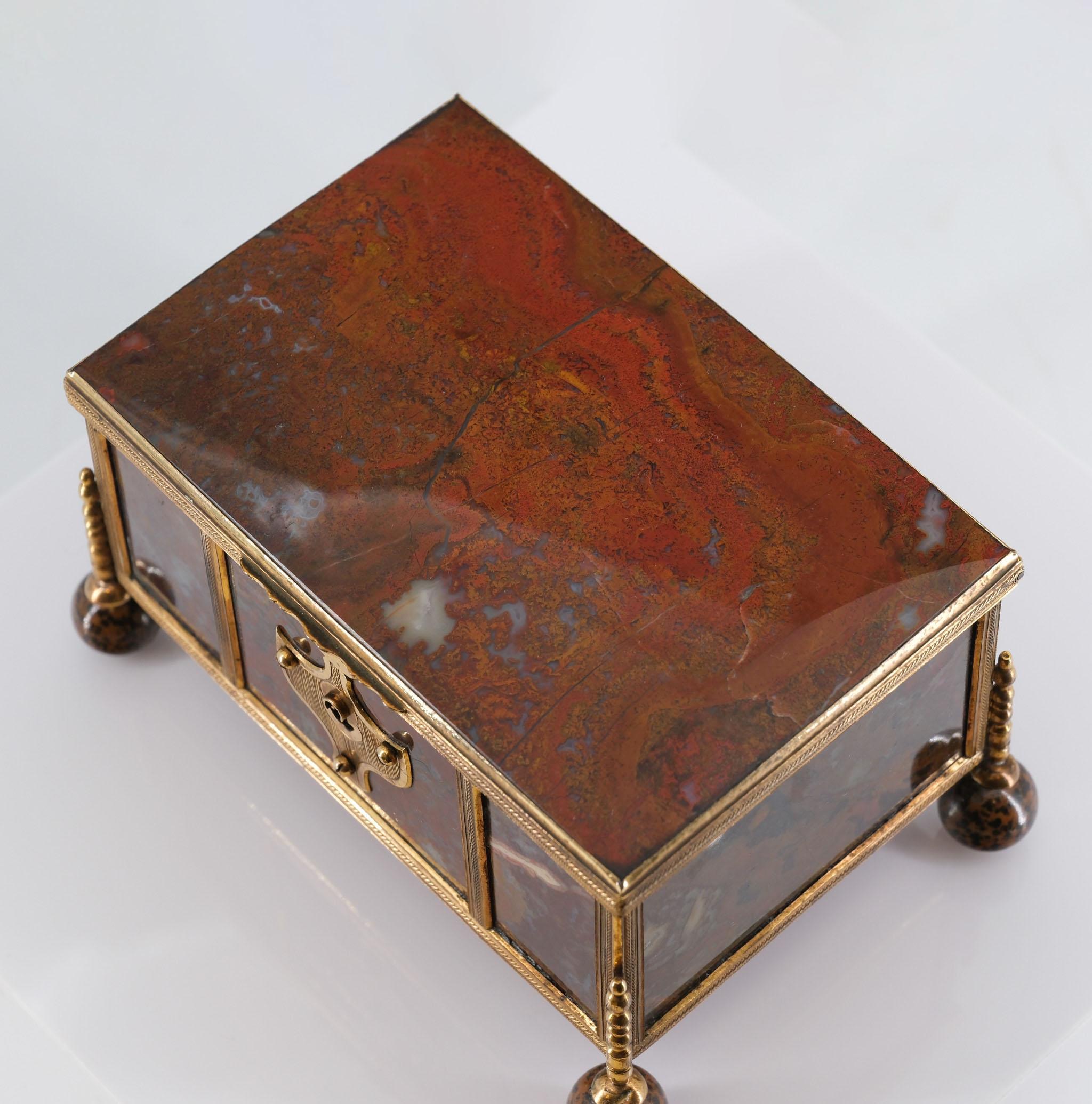 19th Century French Agate & Gilt Metal Jewellery Box Napoleon III For Sale 2