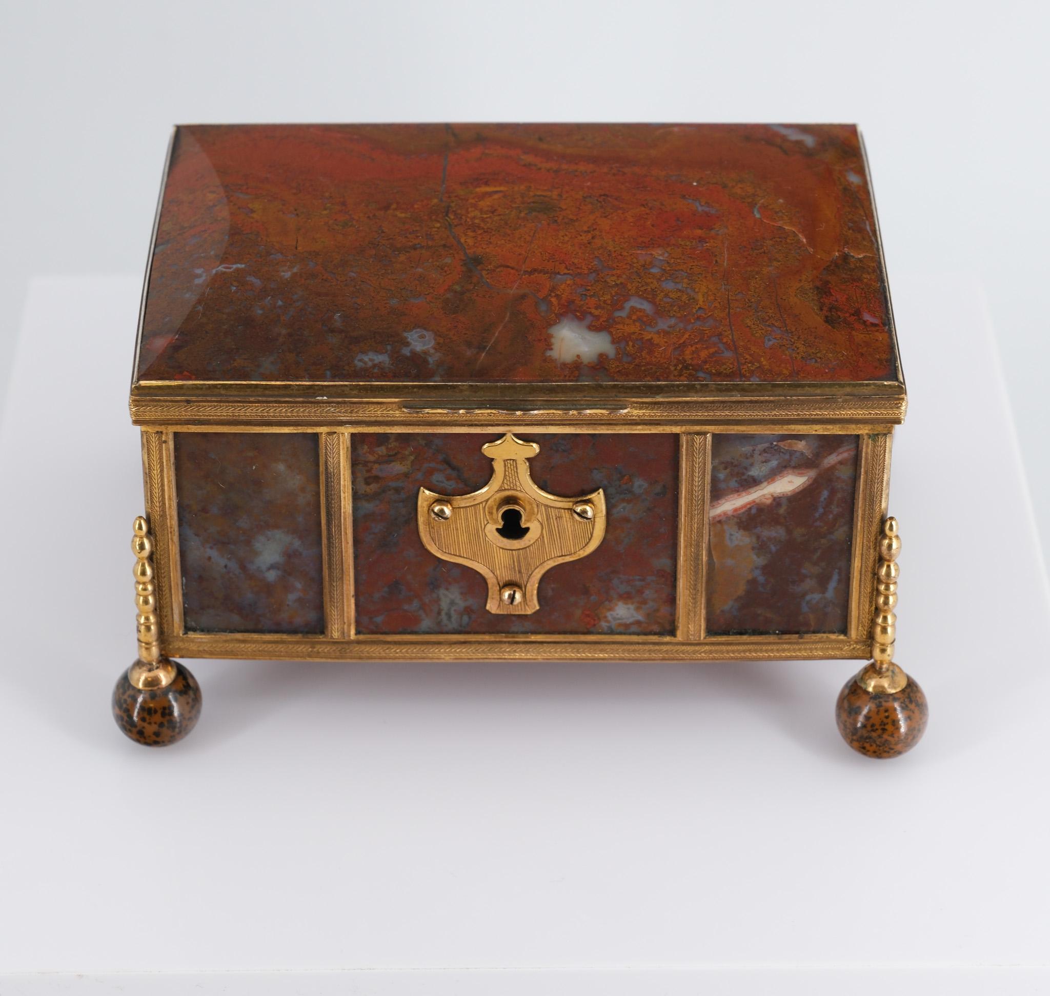 19th Century French Agate & Gilt Metal Jewellery Box Napoleon III For Sale 3