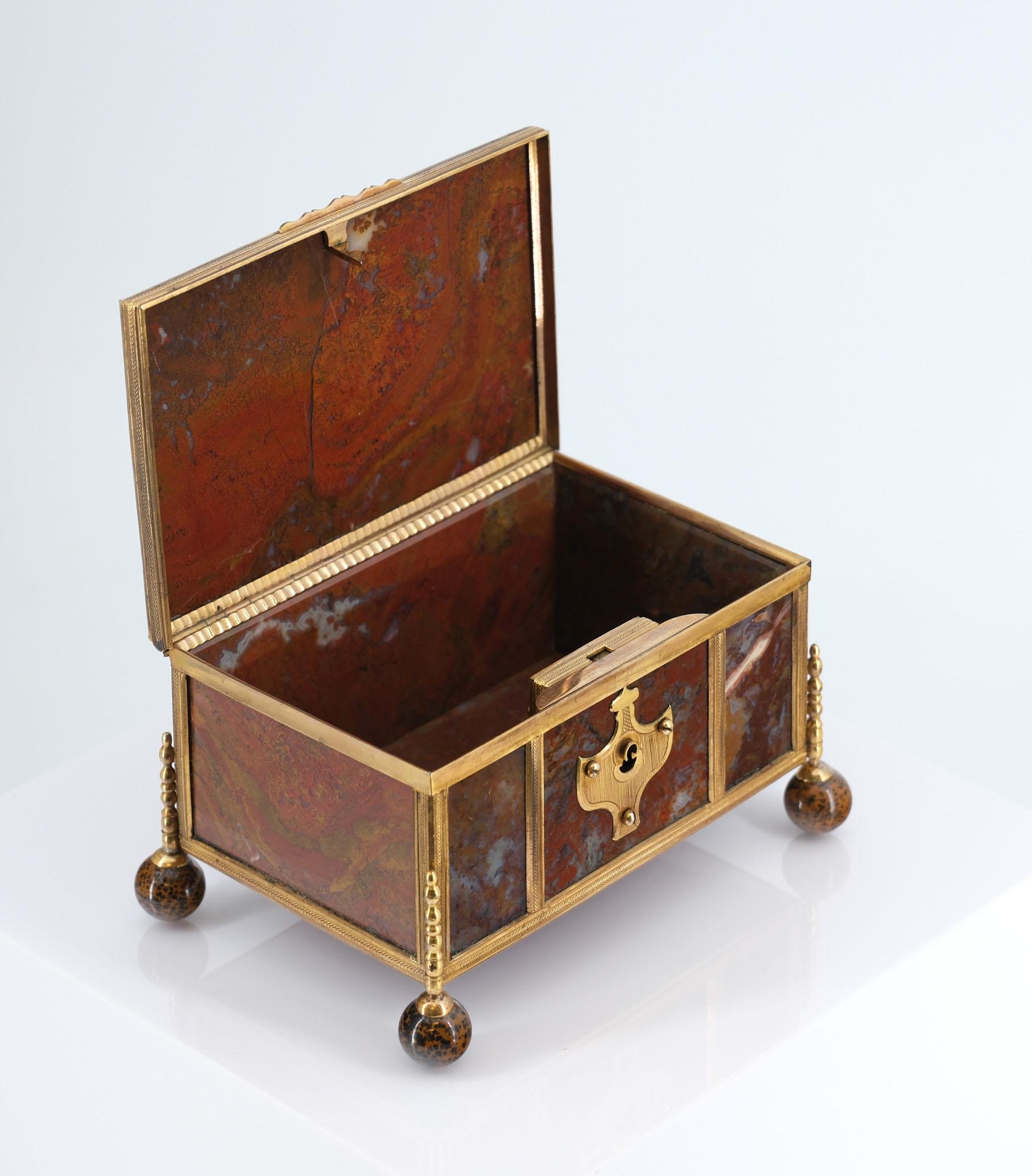 19th Century French Agate & Gilt Metal Jewellery Box Napoleon III For Sale 4