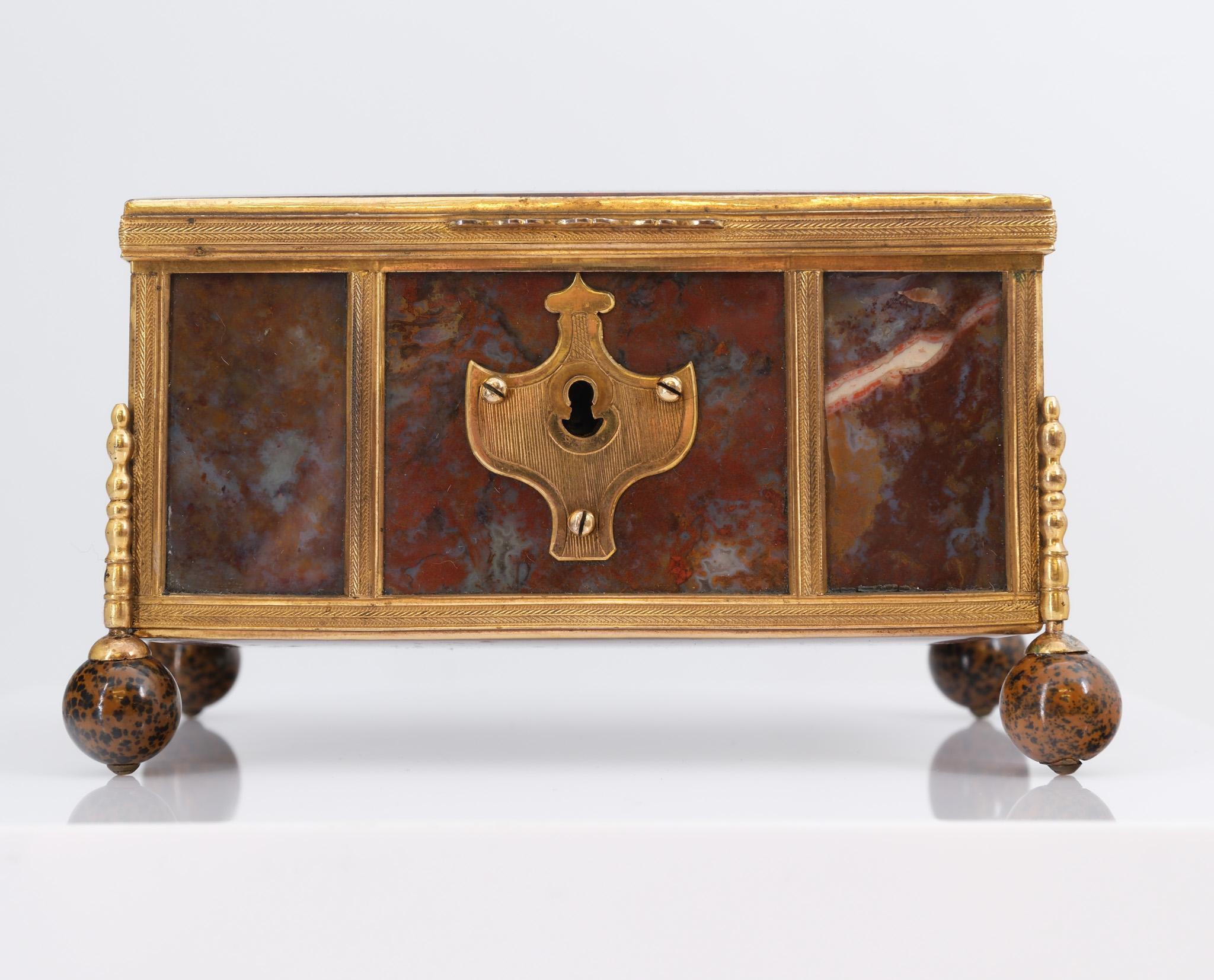 19th Century French Agate & Gilt Metal Jewellery Box Napoleon III For Sale 5