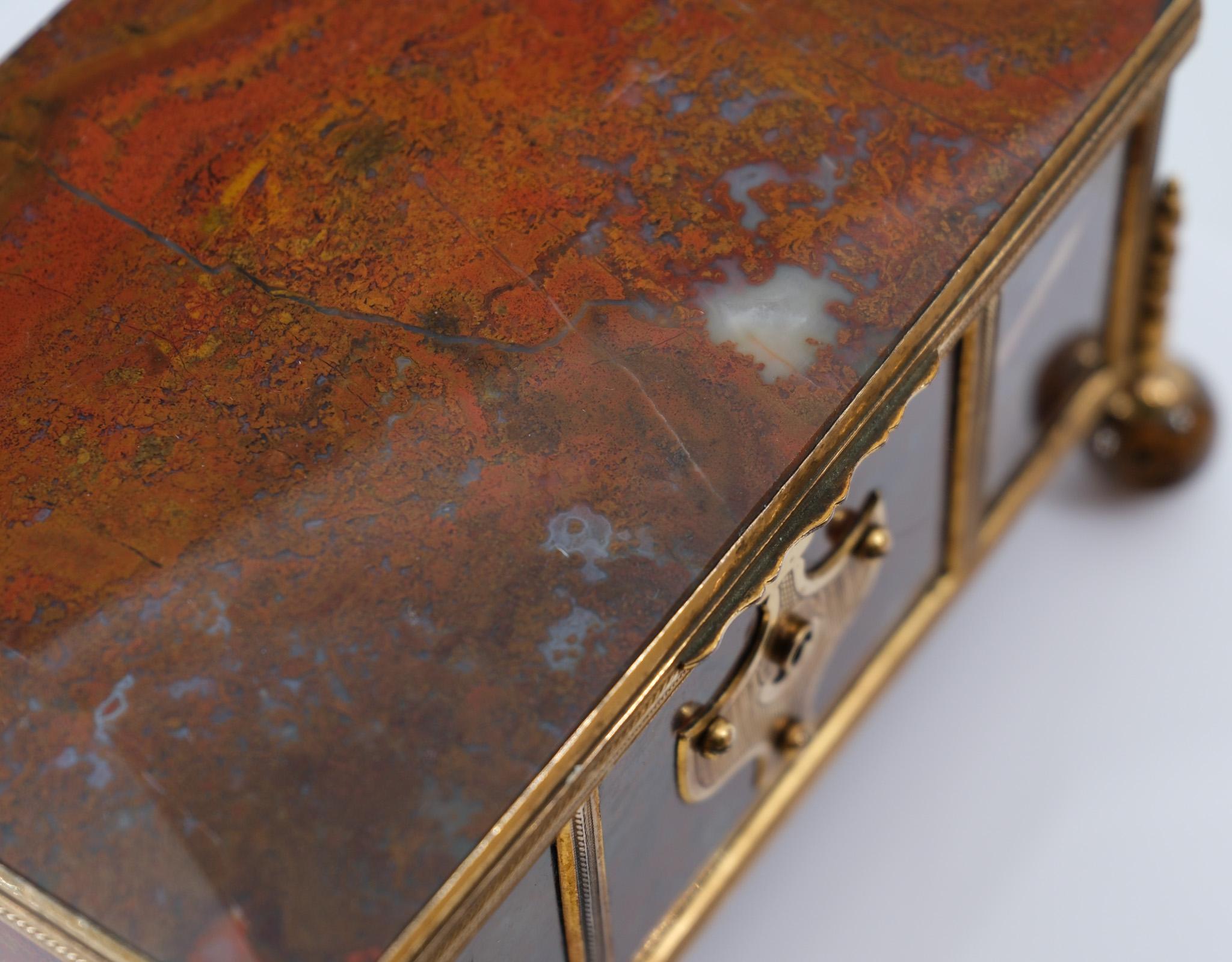 19th Century French Agate & Gilt Metal Jewellery Box Napoleon III For Sale 6