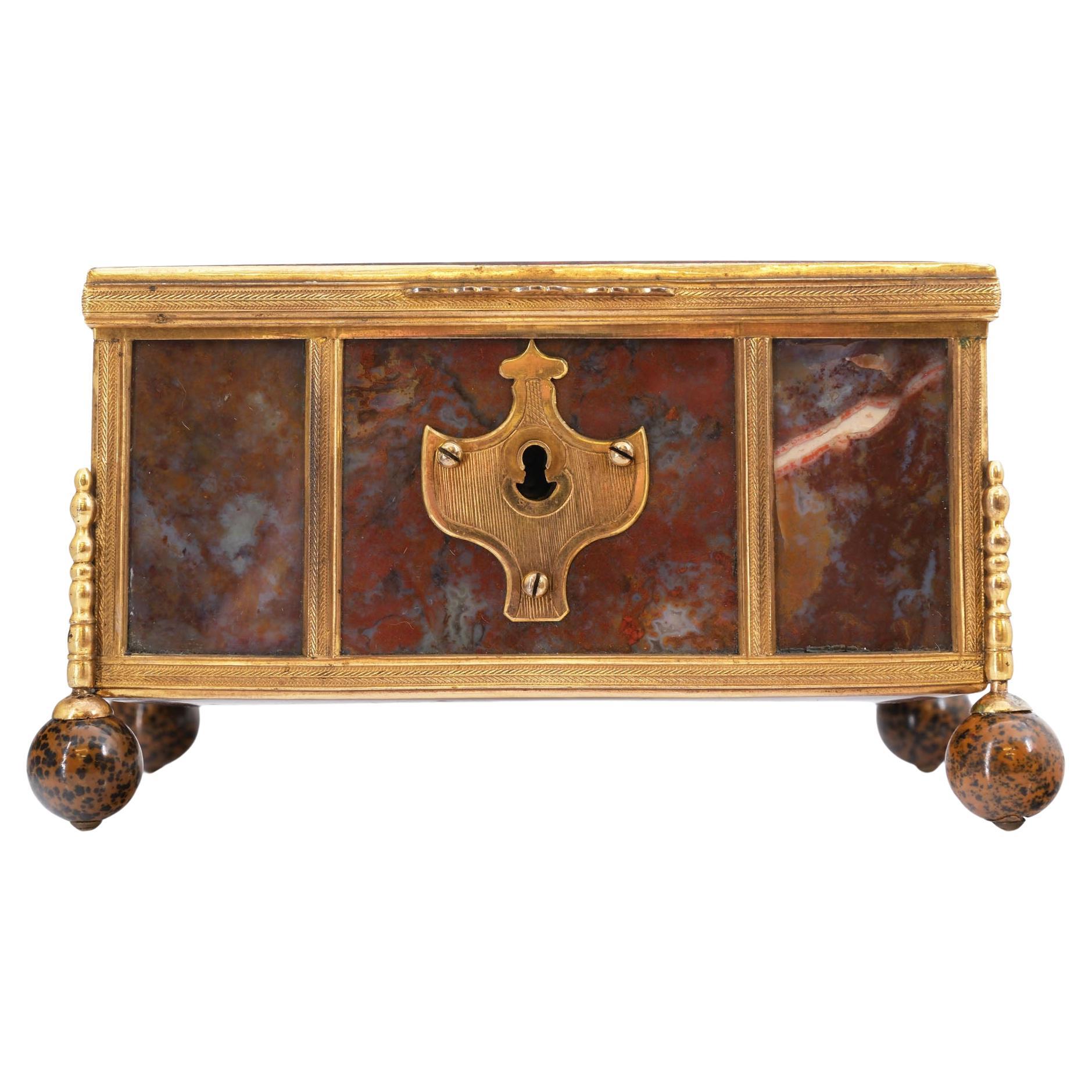 19th Century French Agate & Gilt Metal Jewellery Box Napoleon III